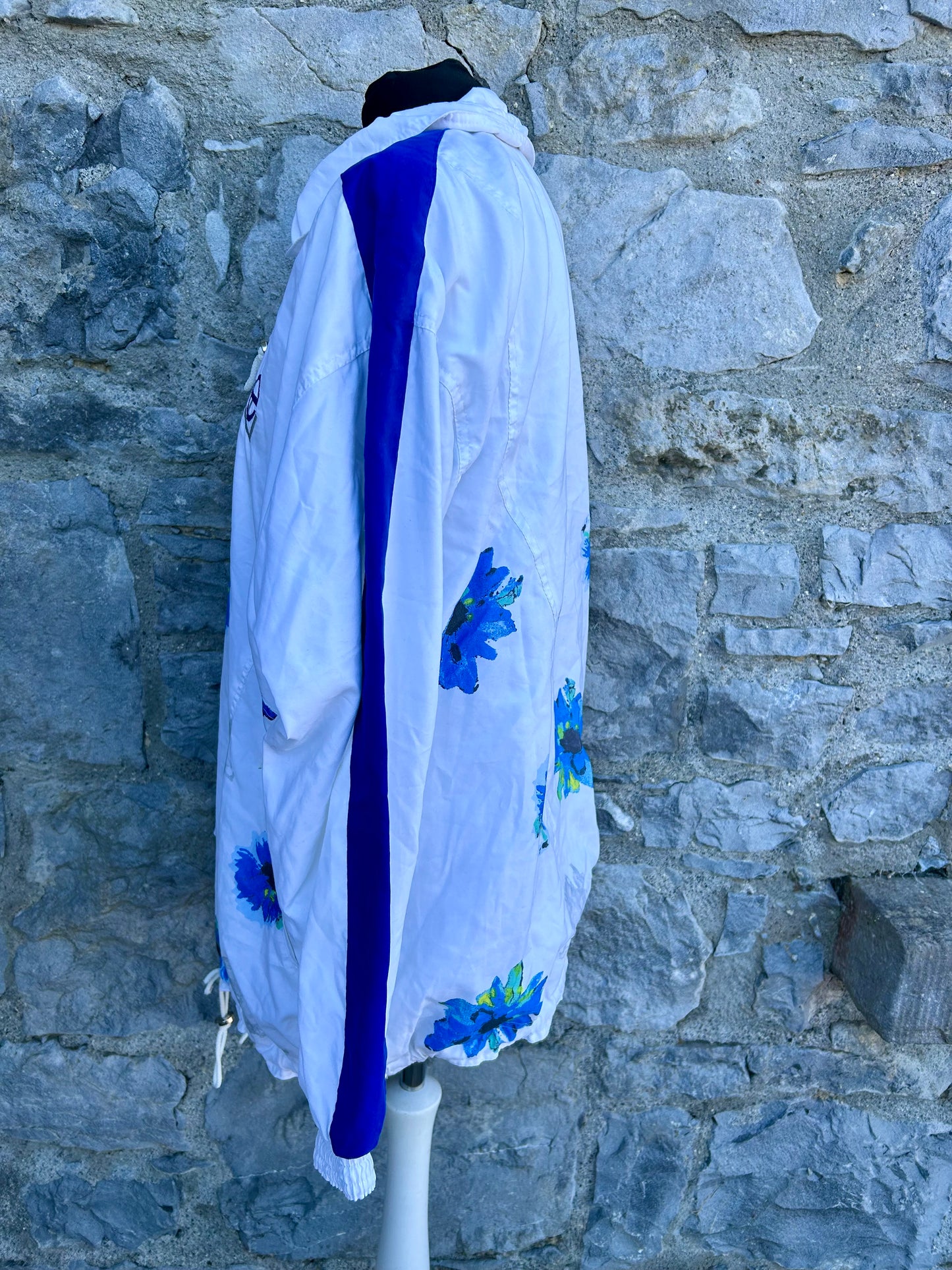 80s blue flowers white jacket Large