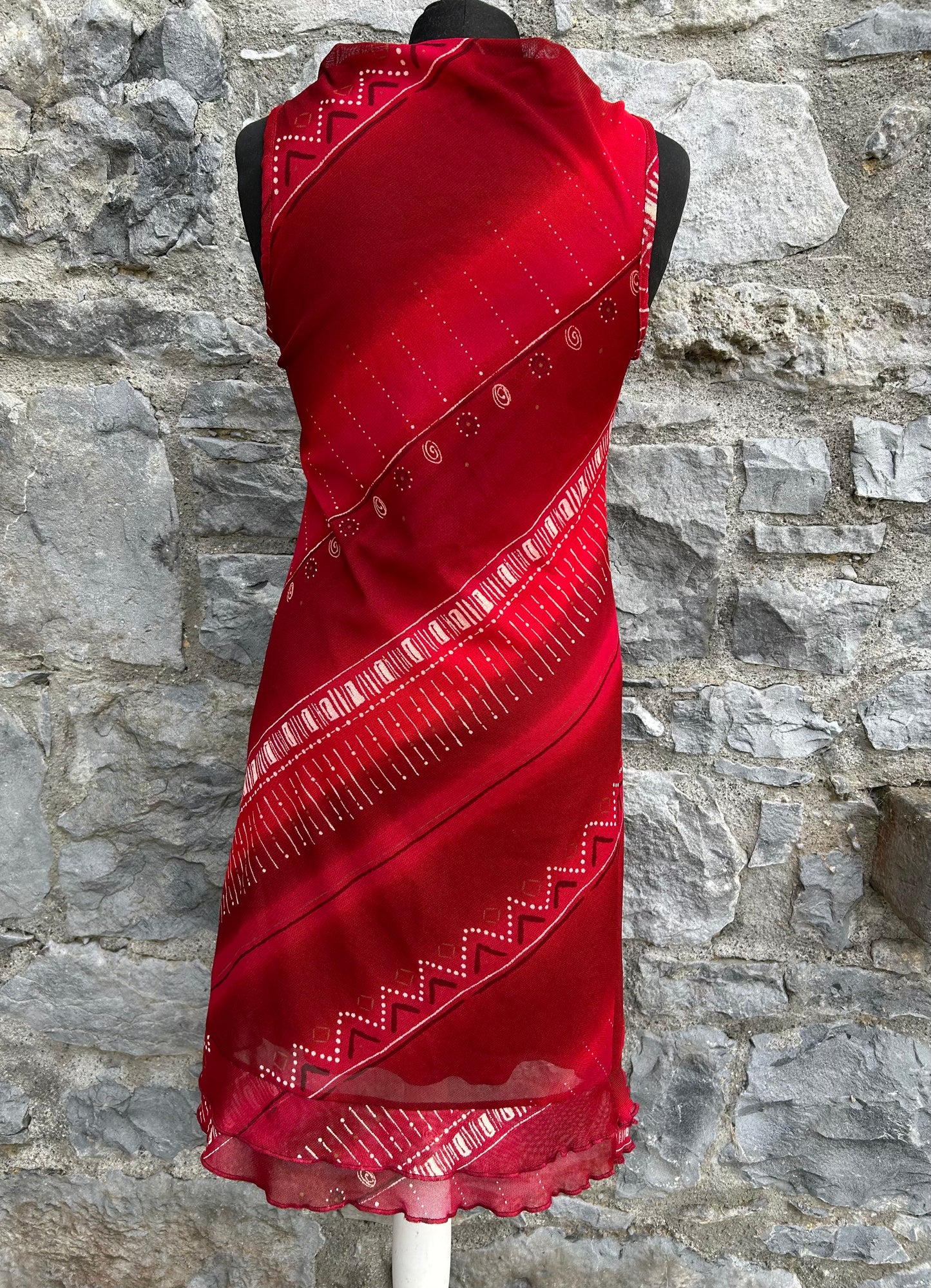 Y2K red stripy geometric dress uk 8