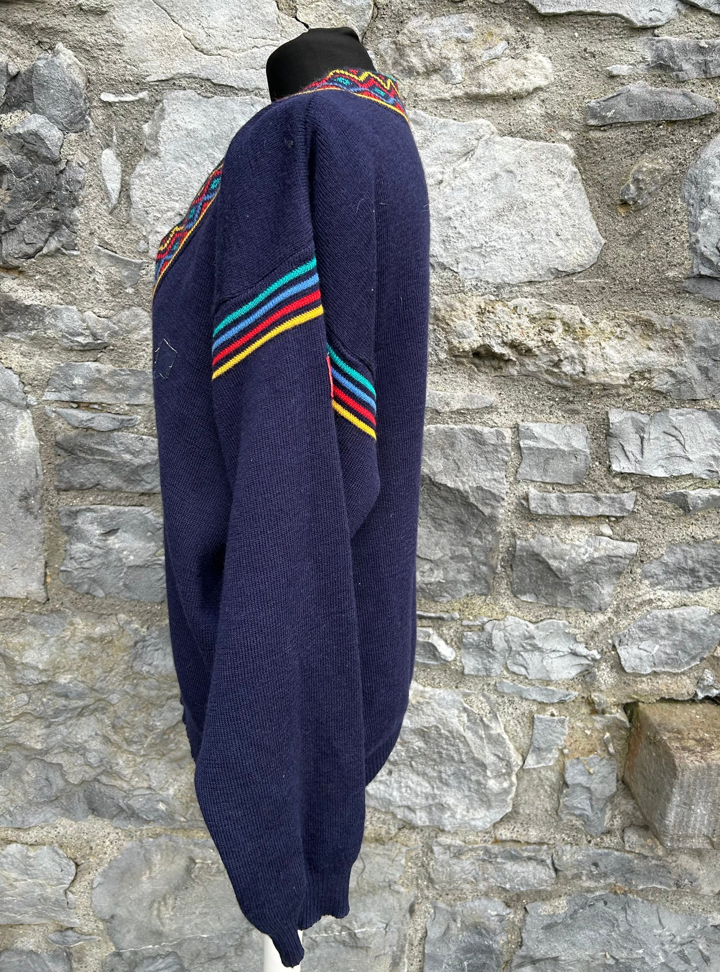 90s navy jumper with rainbow stripes S/M