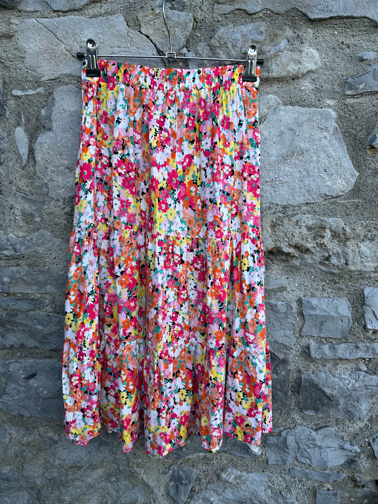 Pink&teal flowers midi skirt 11-12y (146-152cm)