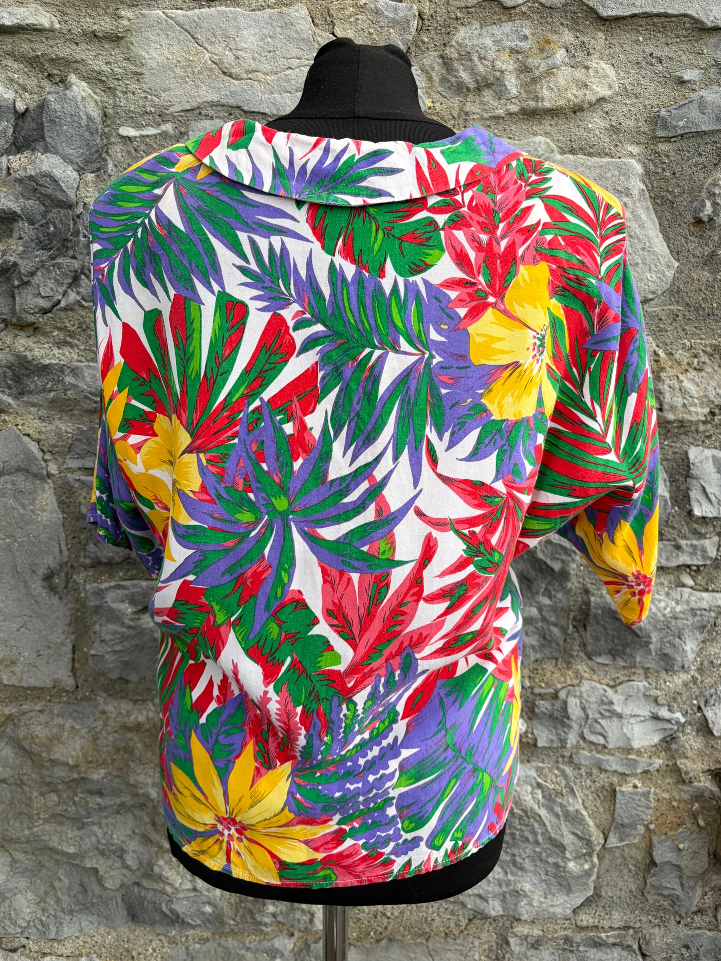 80s tropical plants blouse uk 8