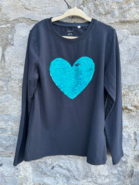 Sequin heart navy top  7-8y (122-128cm)