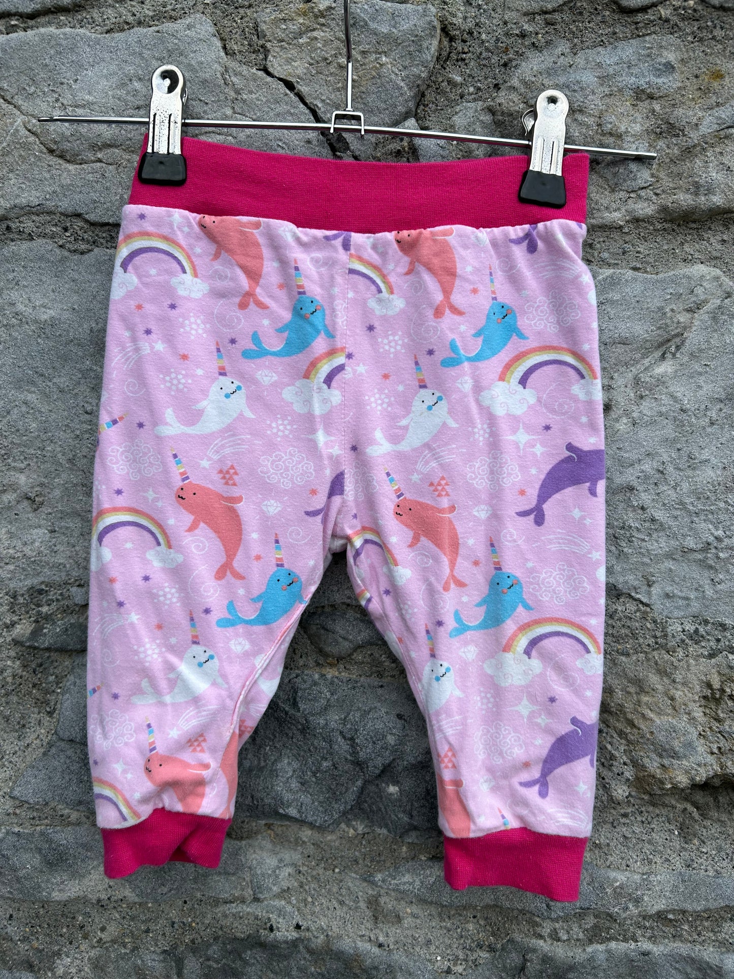 Narwhals pink reversible pants 3-6m (62-68cm)