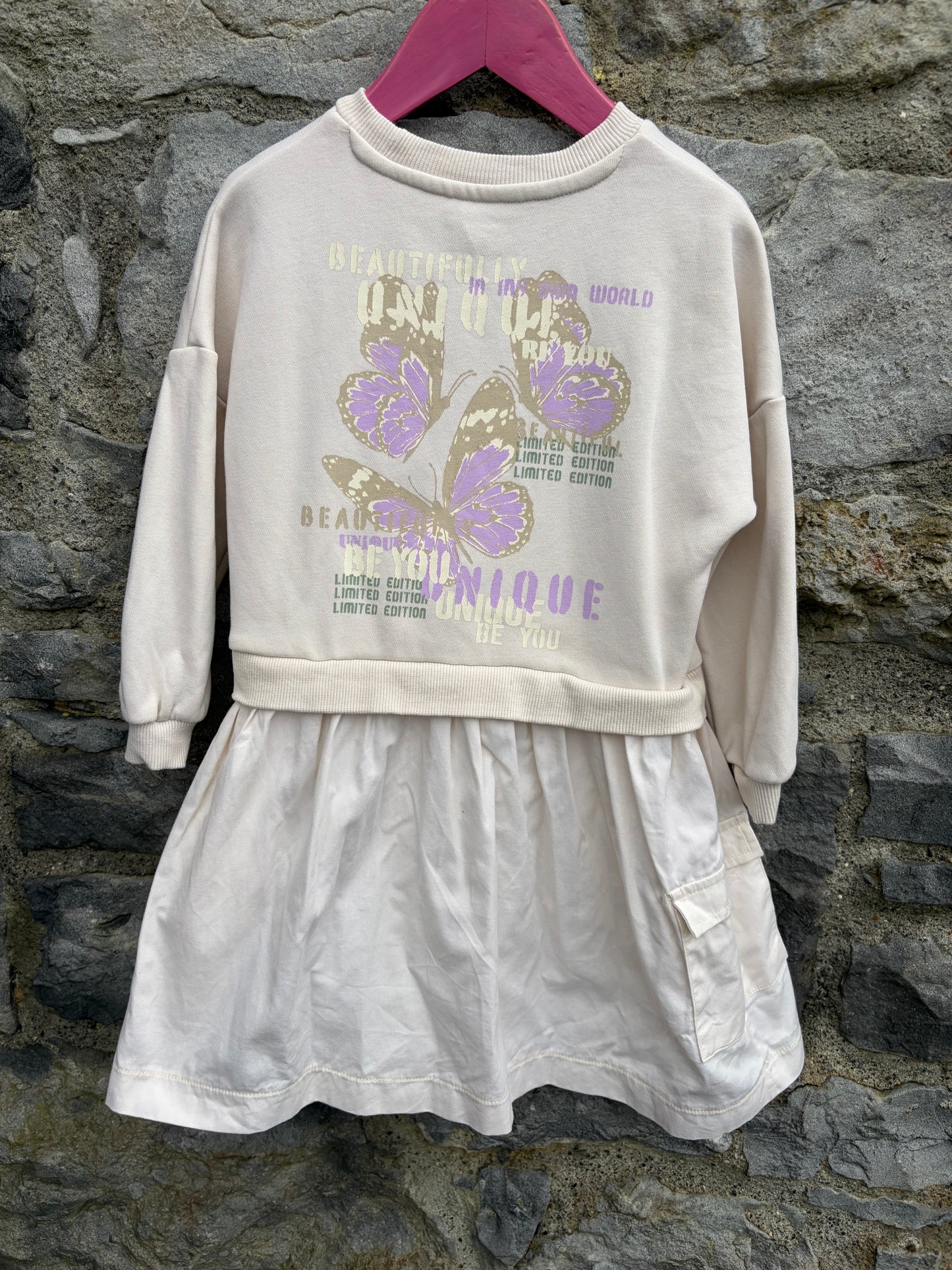 Cream crew neck sweat dress 4-5y (104-110cm)
