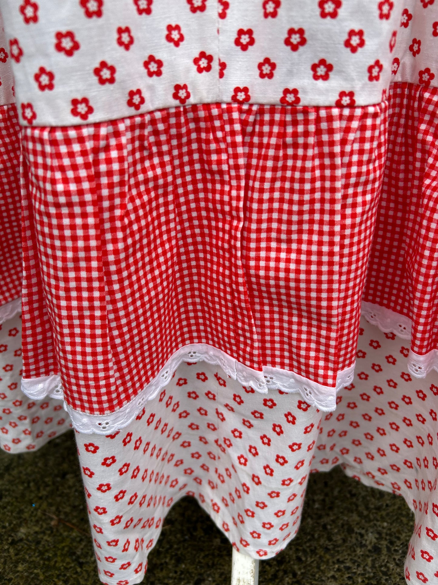 70s Red&white folk dress uk 6