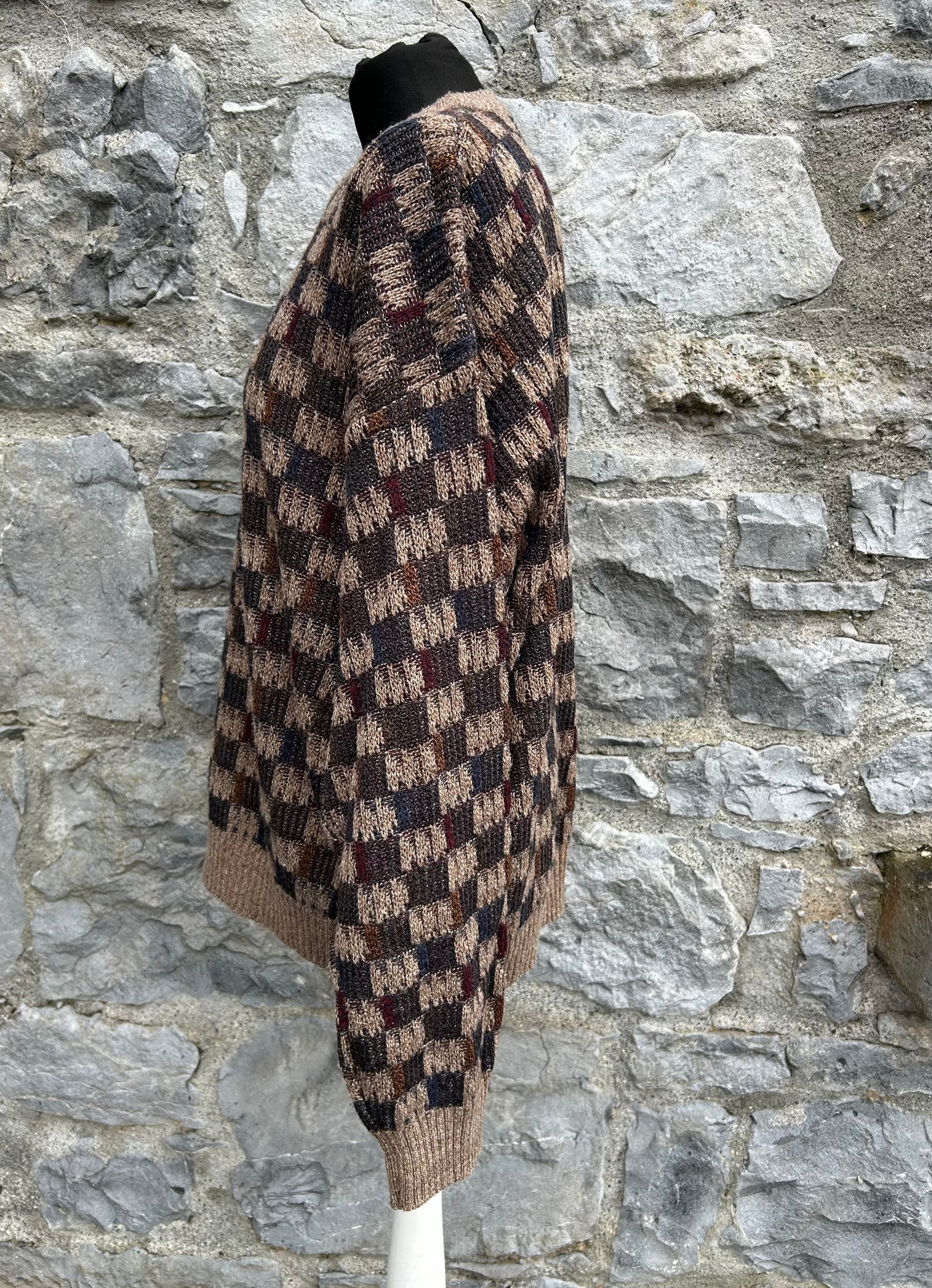90s brown check jumper Large