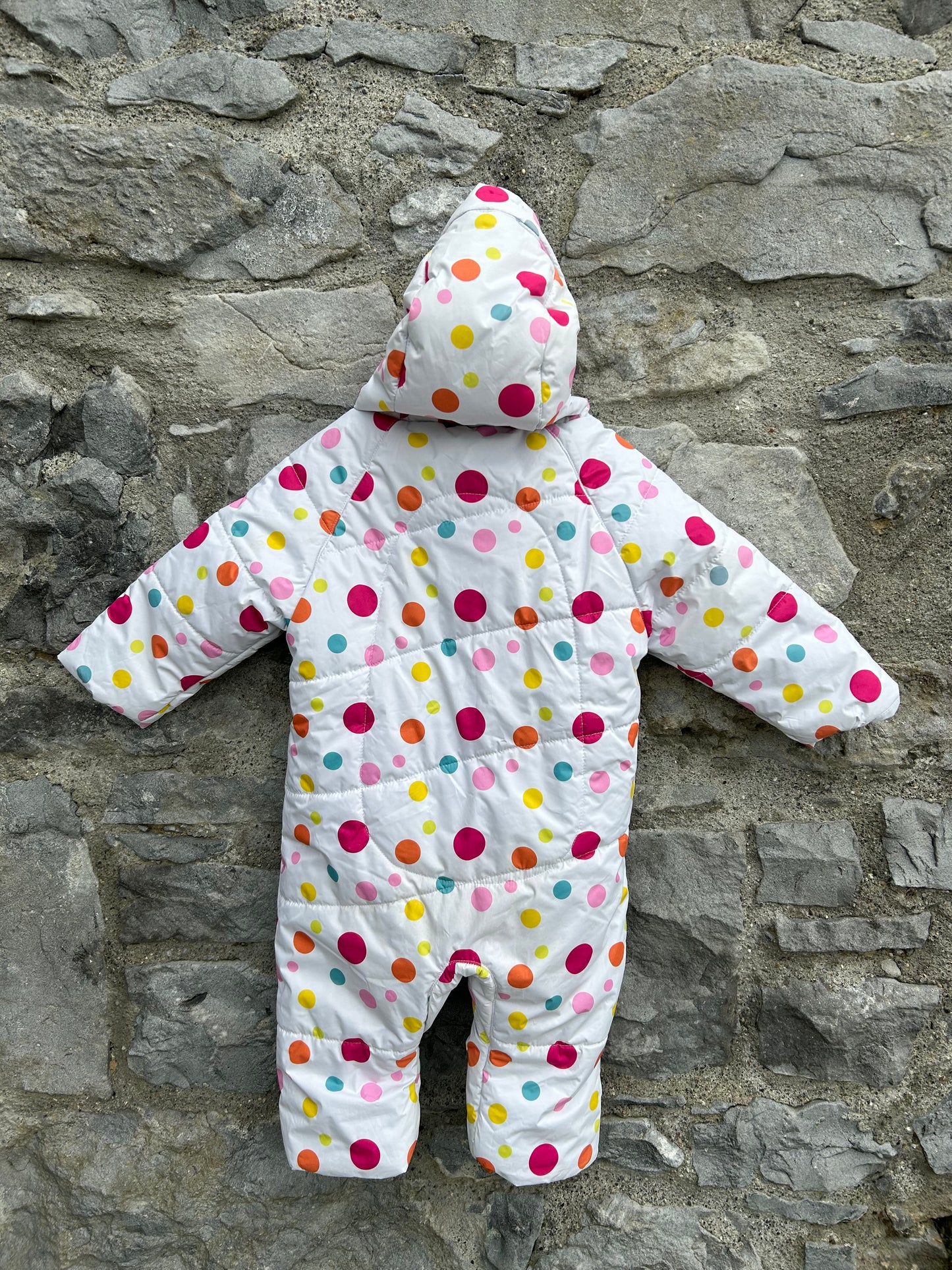 Colourful dots white pramsuit 6-12m (68-80cm)