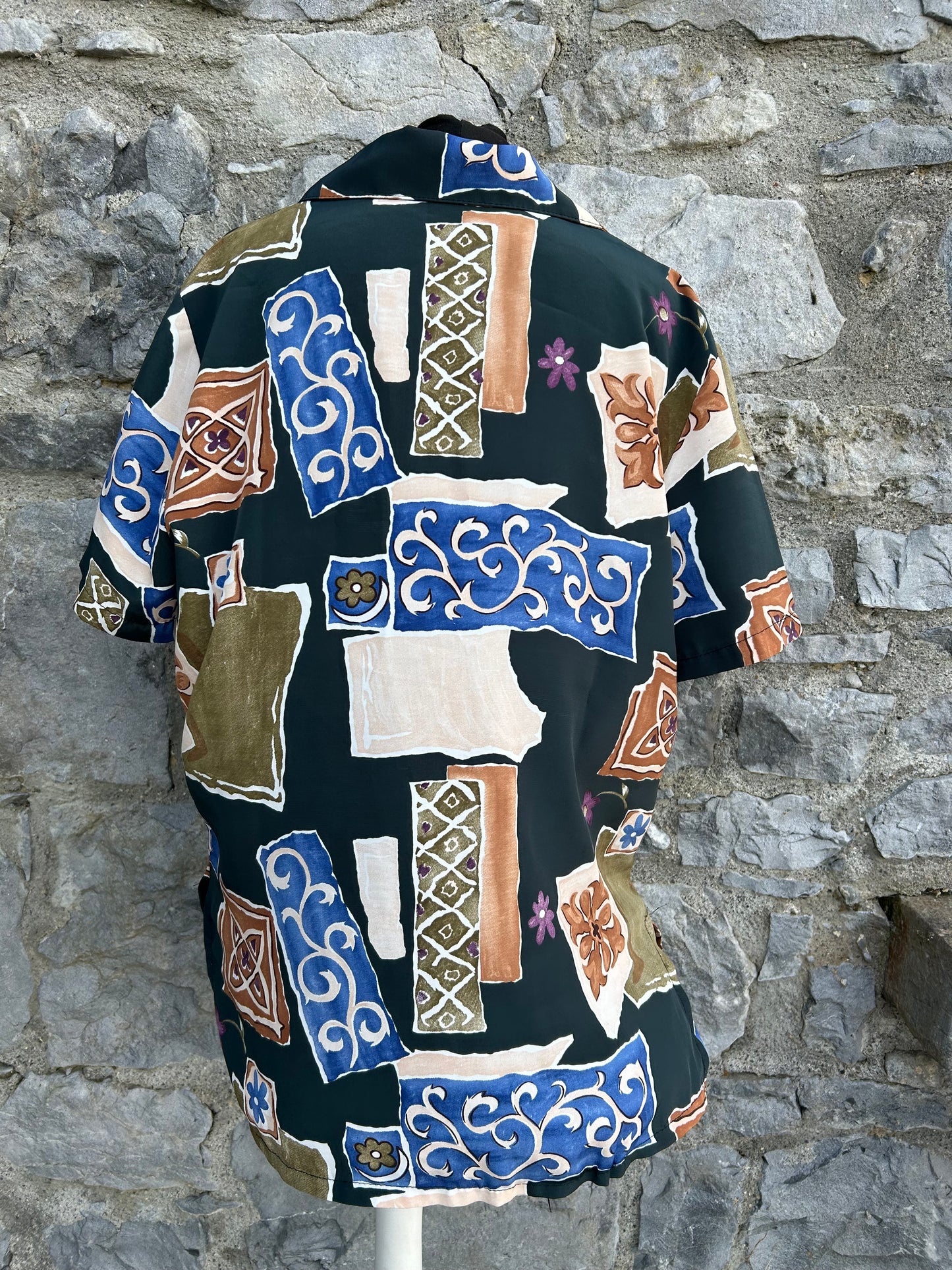 90s blue, purple&brown patchwork shirt uk 14