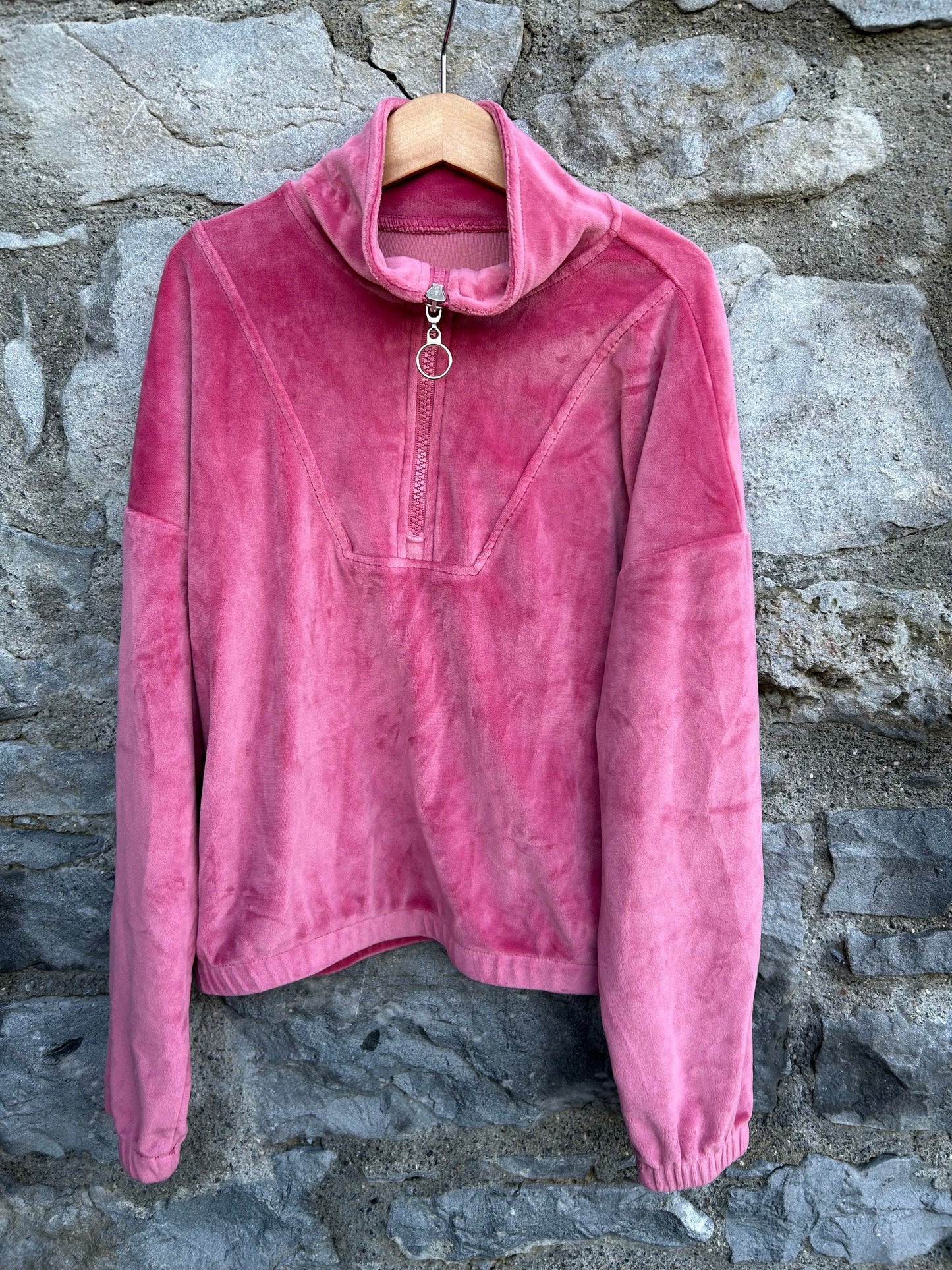Pink velour half zip sweatshirt 10-11y (140-146cm)