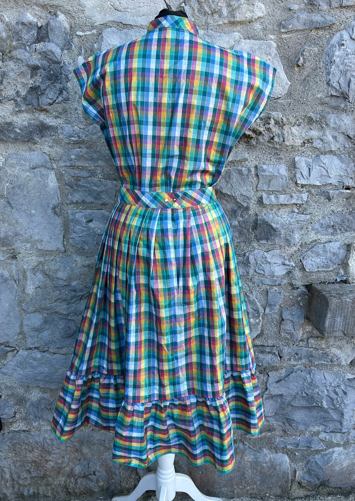 80s rainbow check top&skirt uk 8