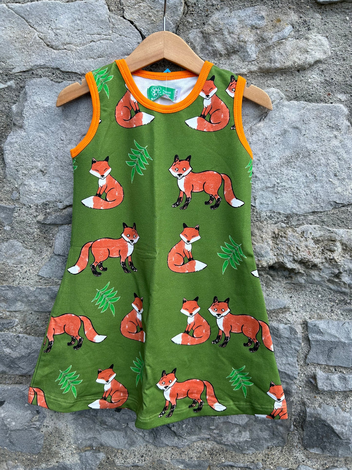 Foxes green pinafore 3-4y (98-104cm)