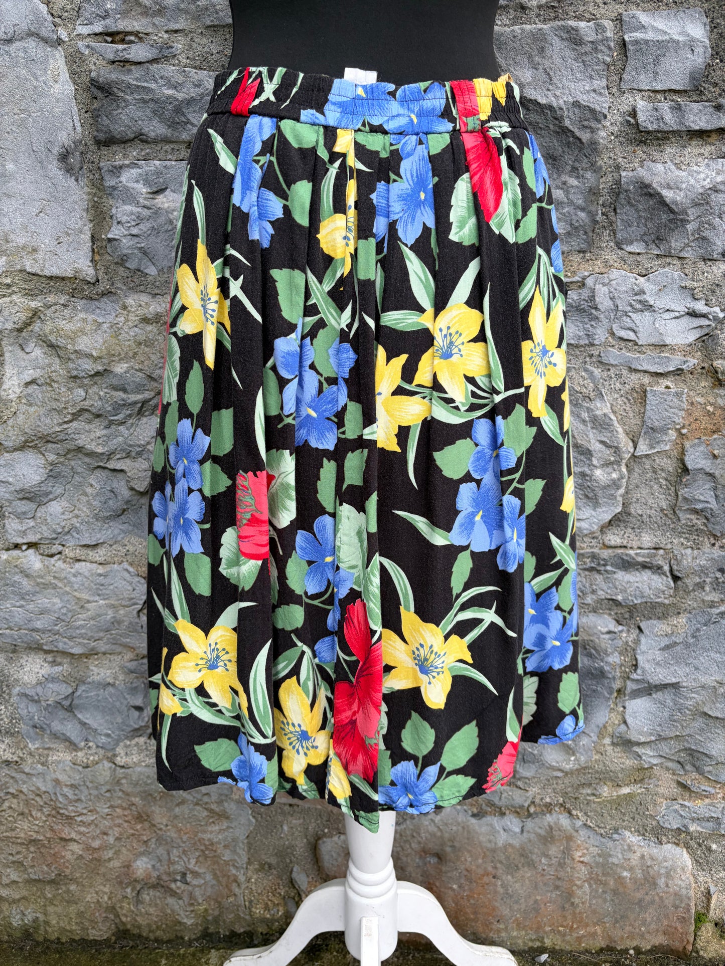 80s blue&yellow flowers skirt uk 10-12
