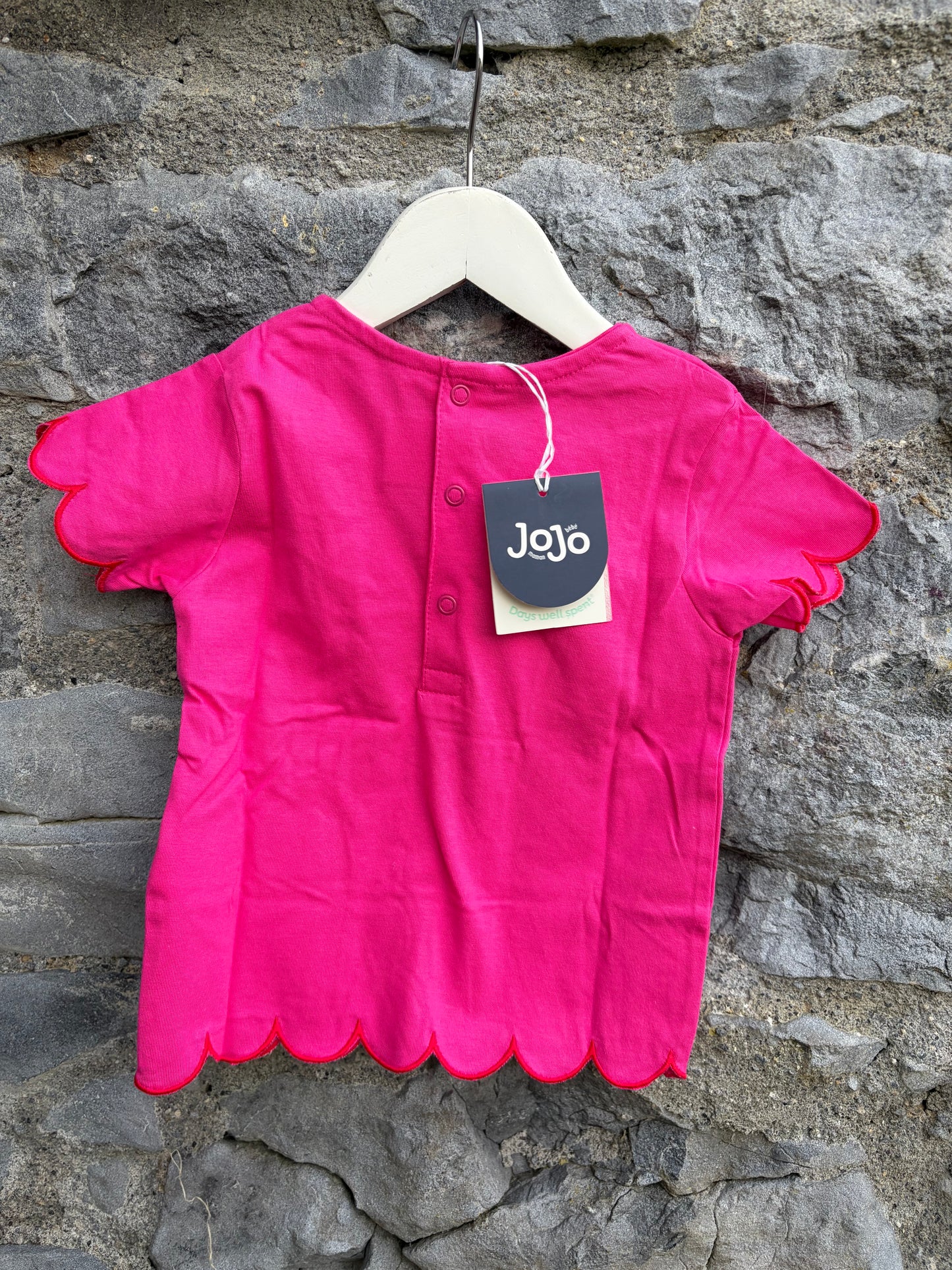Pink Bee&Flower Scallop Hem Appliqué T-shirt 2-3y (92-98cm)