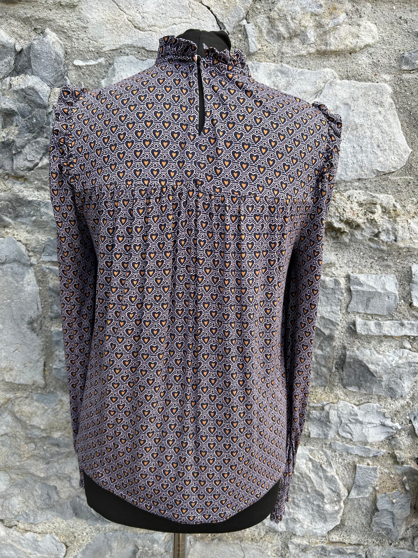 Smocked Yoke Printed Top French Navy, Dainty Heart uk 10