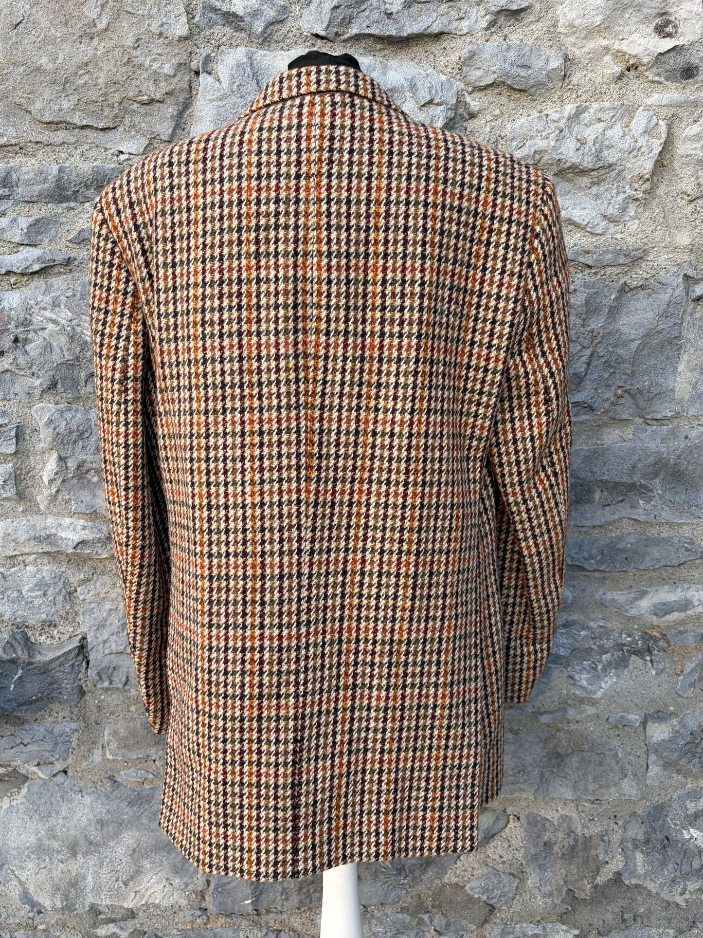 80s brown houndstooth&gunclub check tweed blazer L-XL men