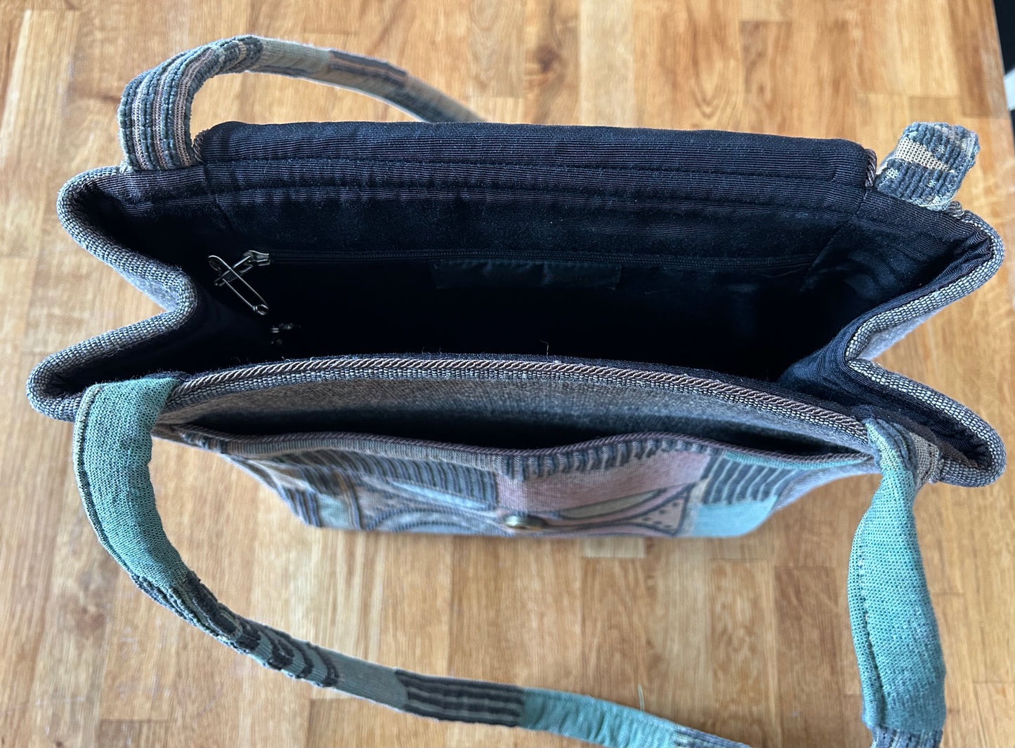 Green&brown with jade button bag