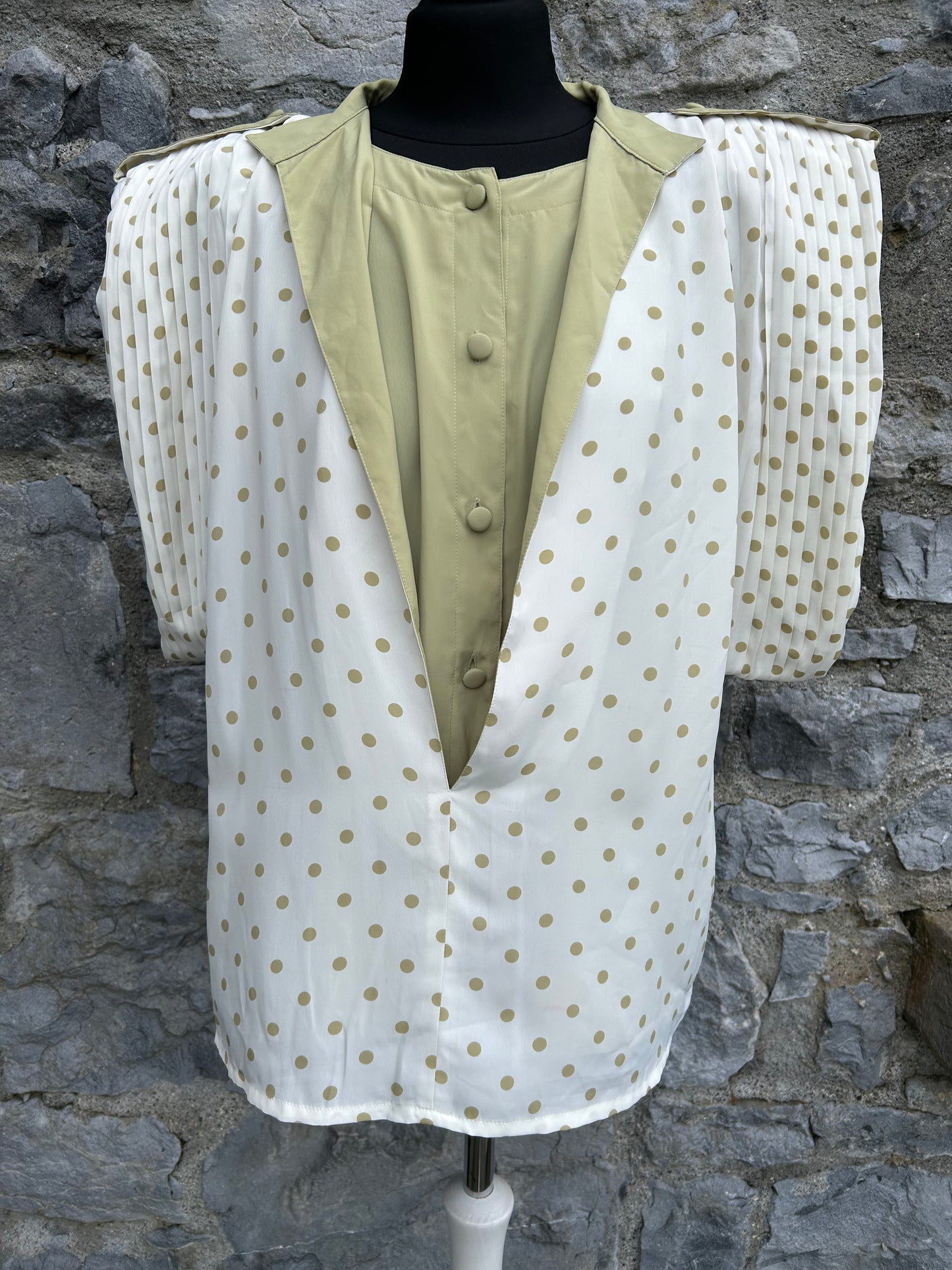 80s green&cream spotty blouse uk 12
