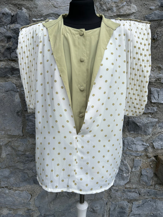 80s green&cream spotty blouse uk 12