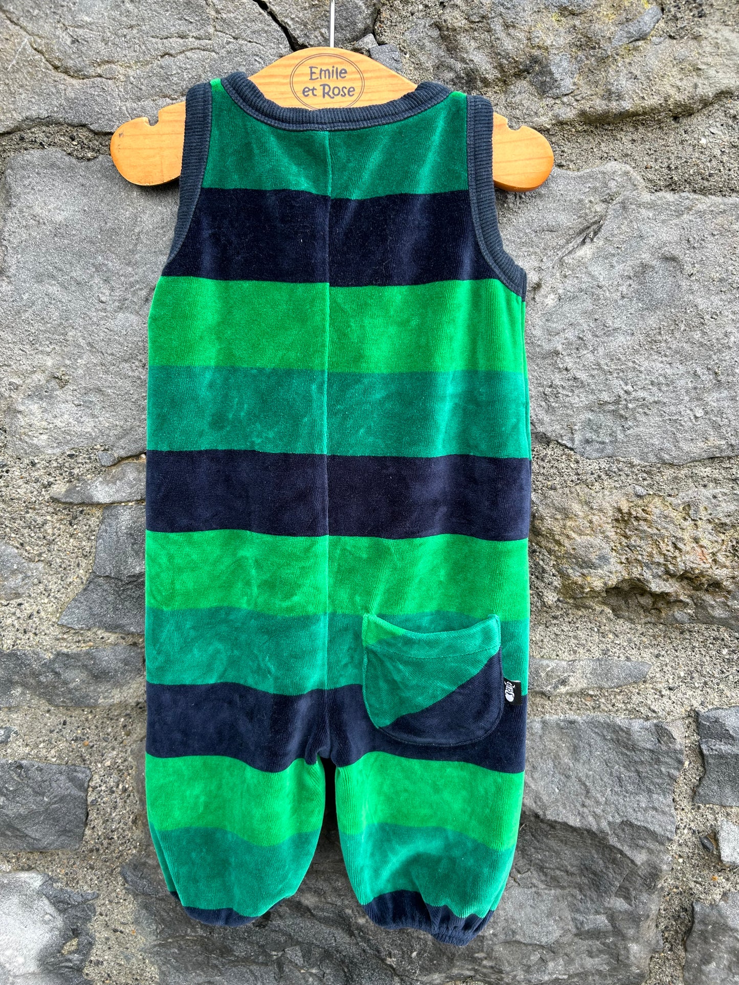 Stripy green velour dungarees 3m (62cm)