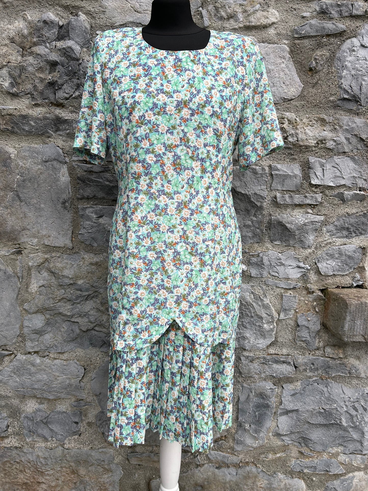 80s green flowers dress uk 10