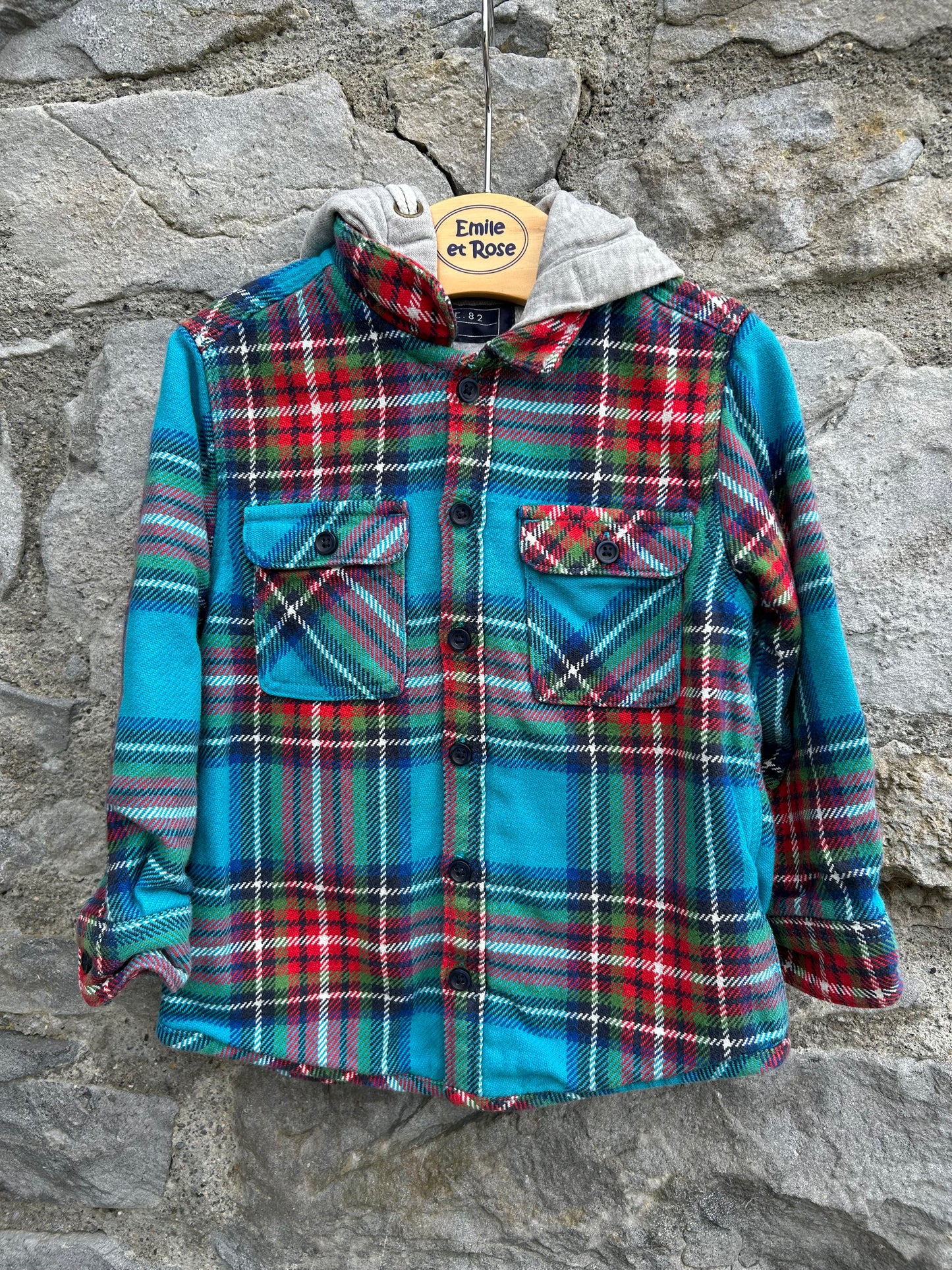 Red&blue flannel hooded shirt 18-24m (86-92cm)
