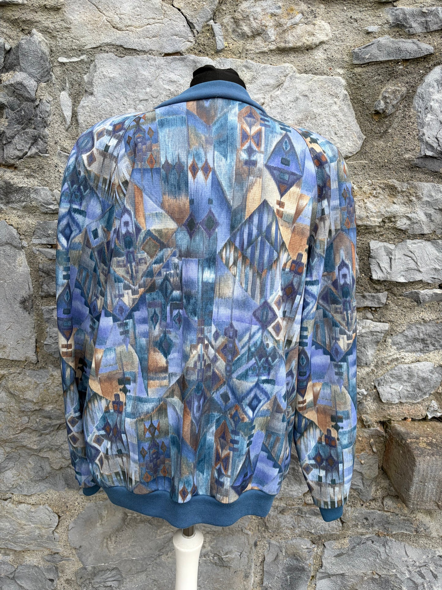 80s blue geometric bomber jacket uk 16