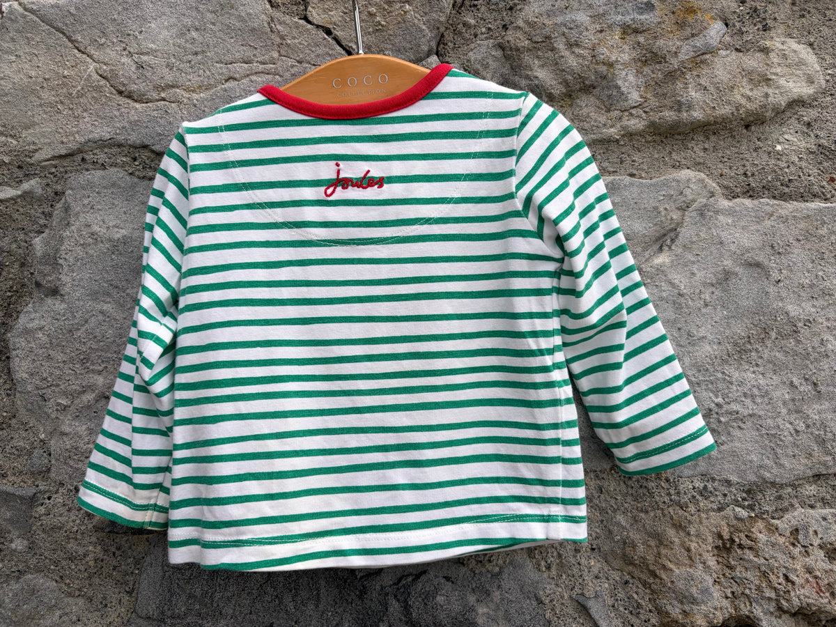 Dog green stripy top 0-3m (56-62cm)