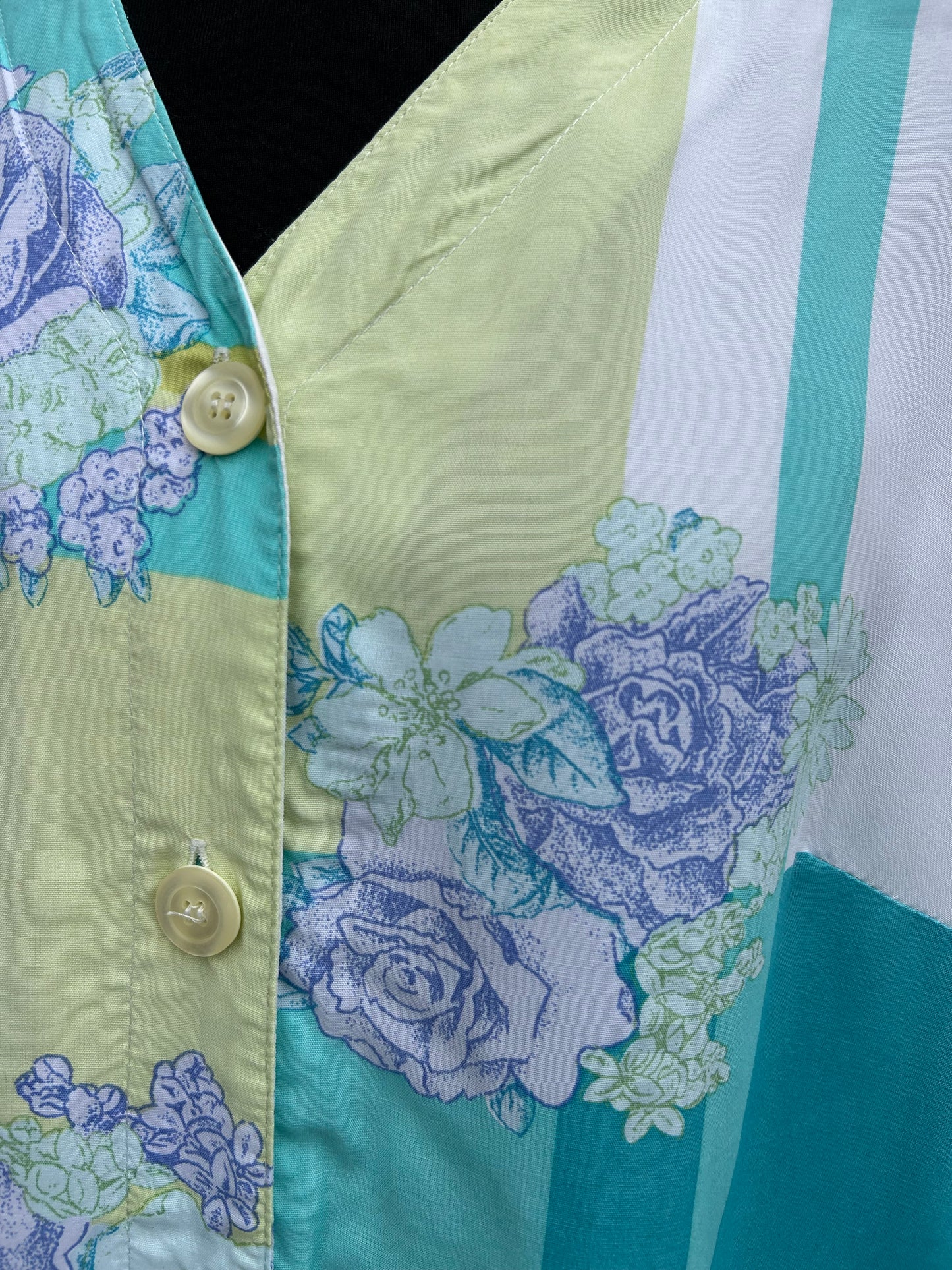 80s yellow&green patchwork floral shirt uk 14-16