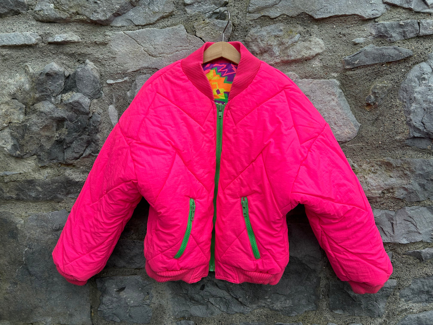 80s neon geometric&pink reversible jacket 7-8y (122-128cm)