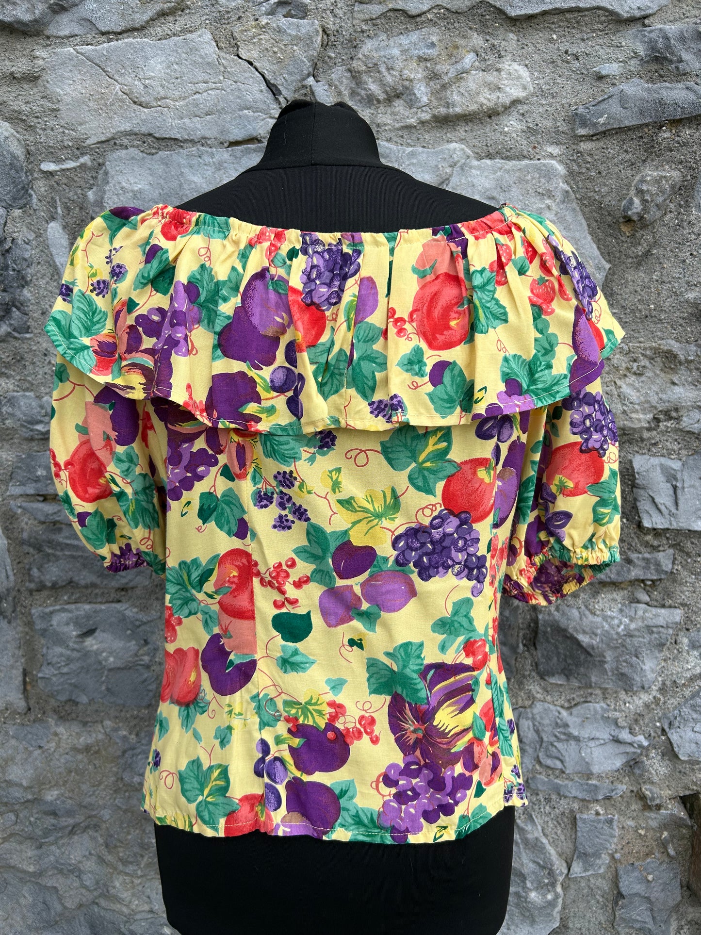 80s yellow fruit blouse uk 10