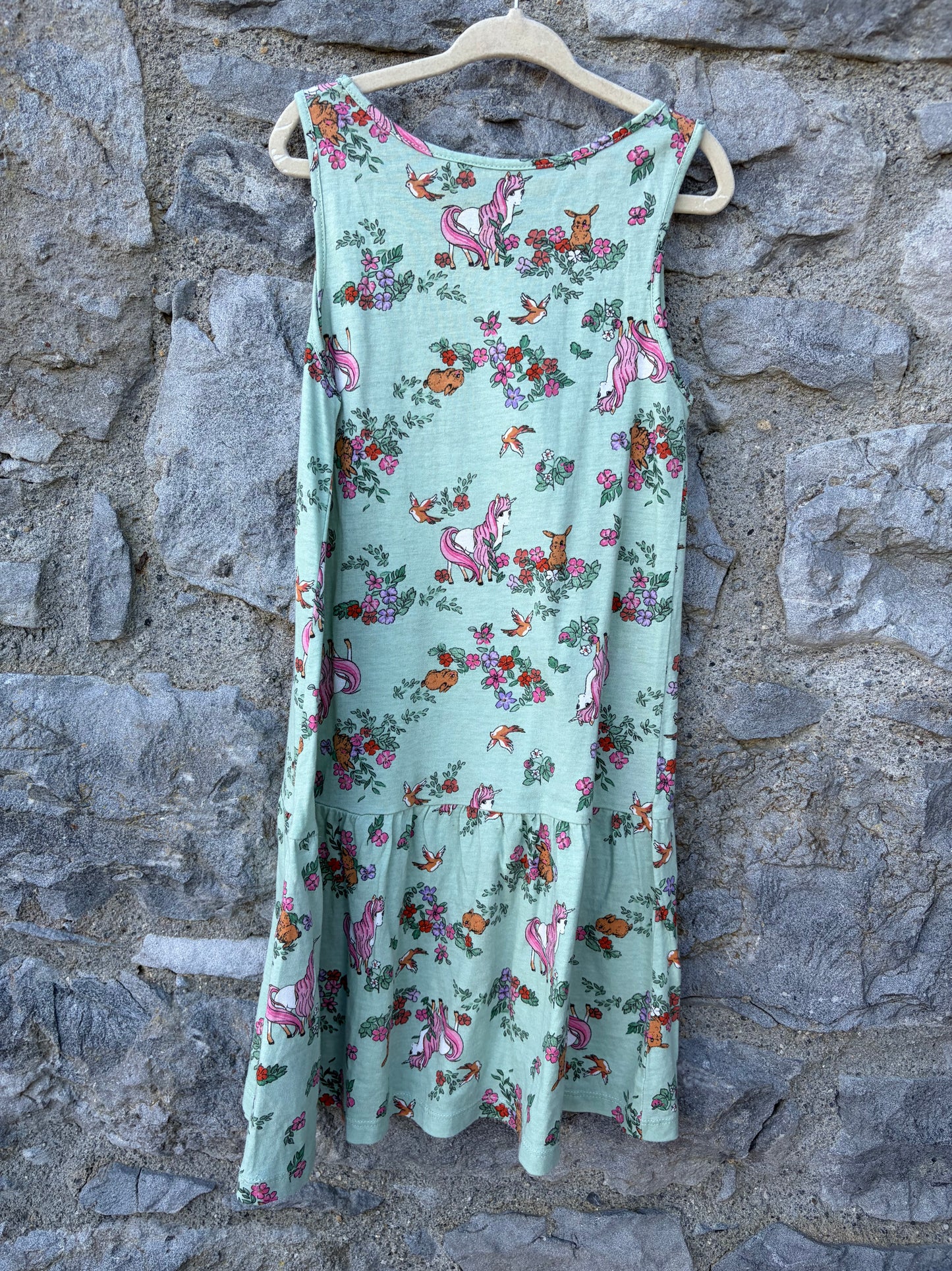 Unicorns&bunnies green dress 7-8y (122-128cm)