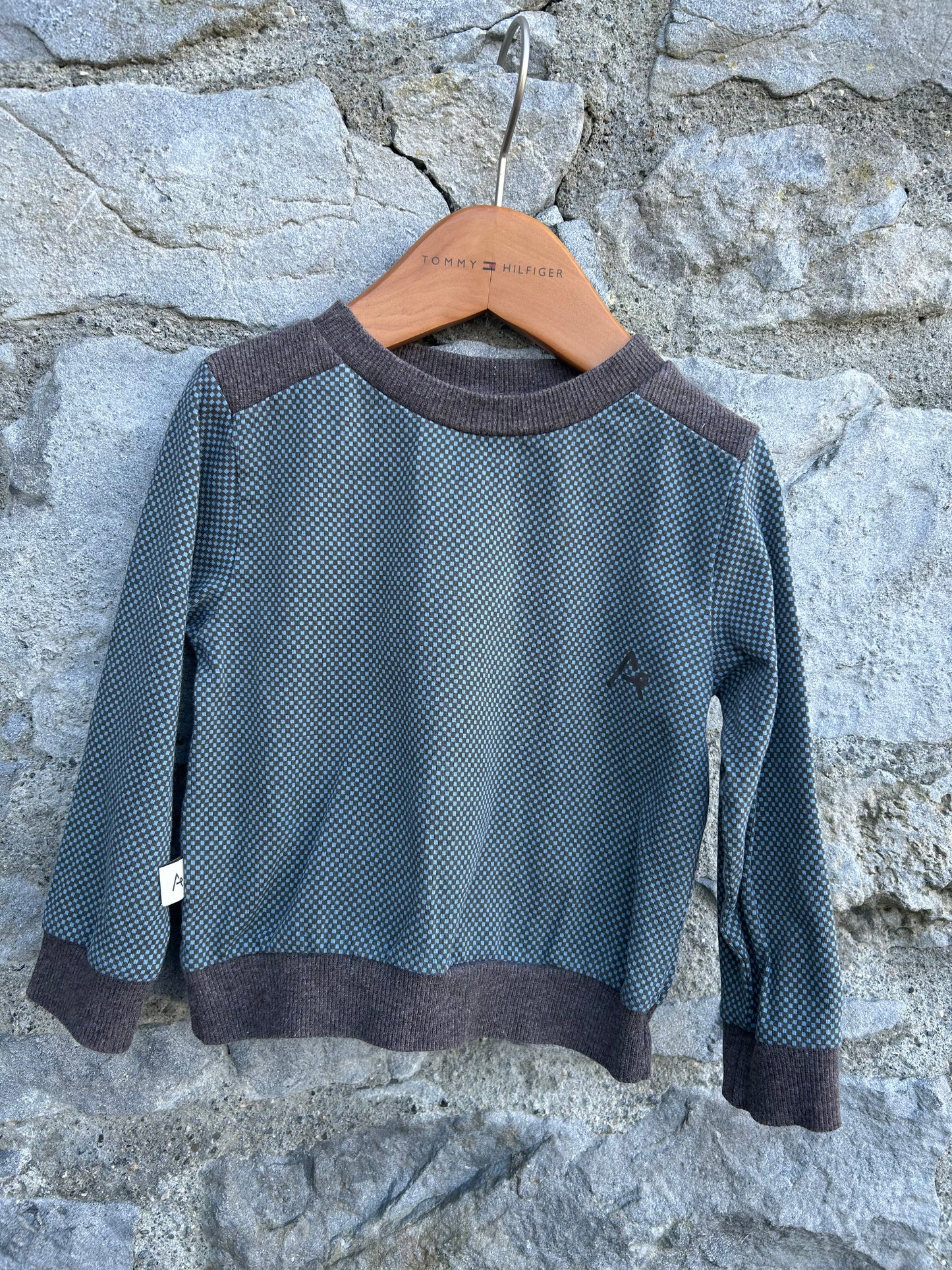 Grey&petrol check sweatshirt 9-12m (74-80cm)