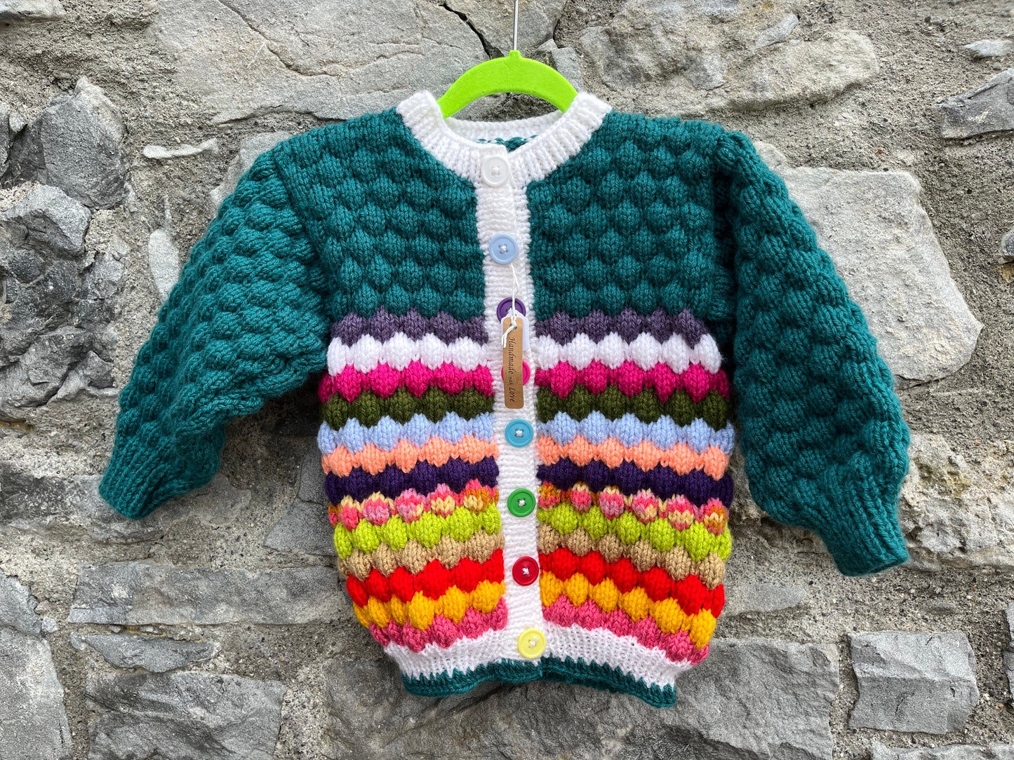 Colourful green bubble knit cardigan 2-3y (92-98cm)