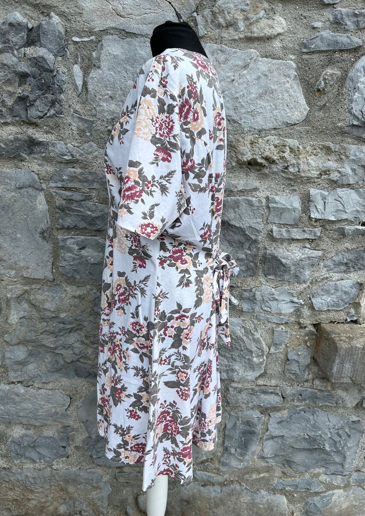 90s white&maroon flowers dress uk 14-16