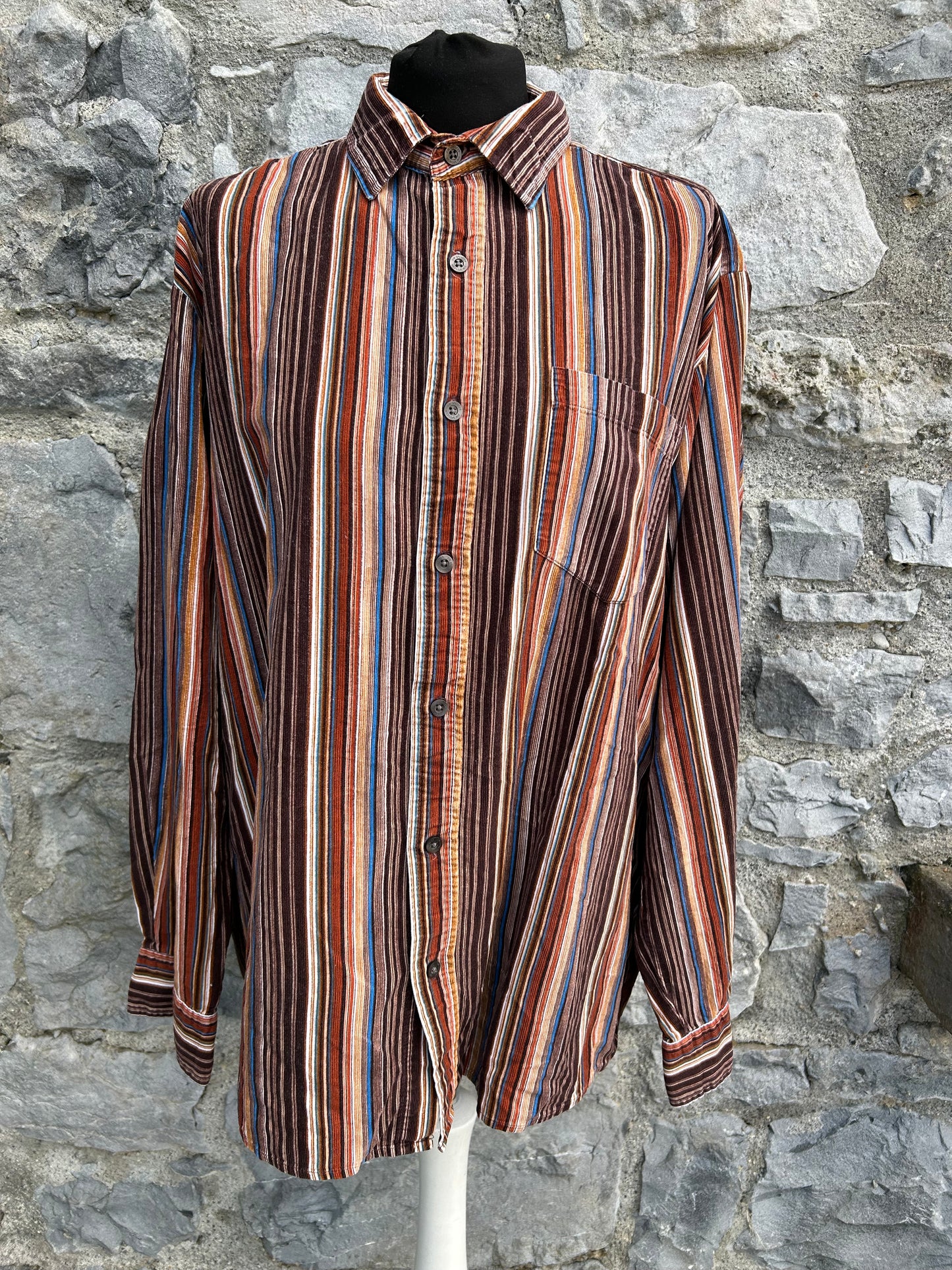 90s brown stripy cord shirt Large