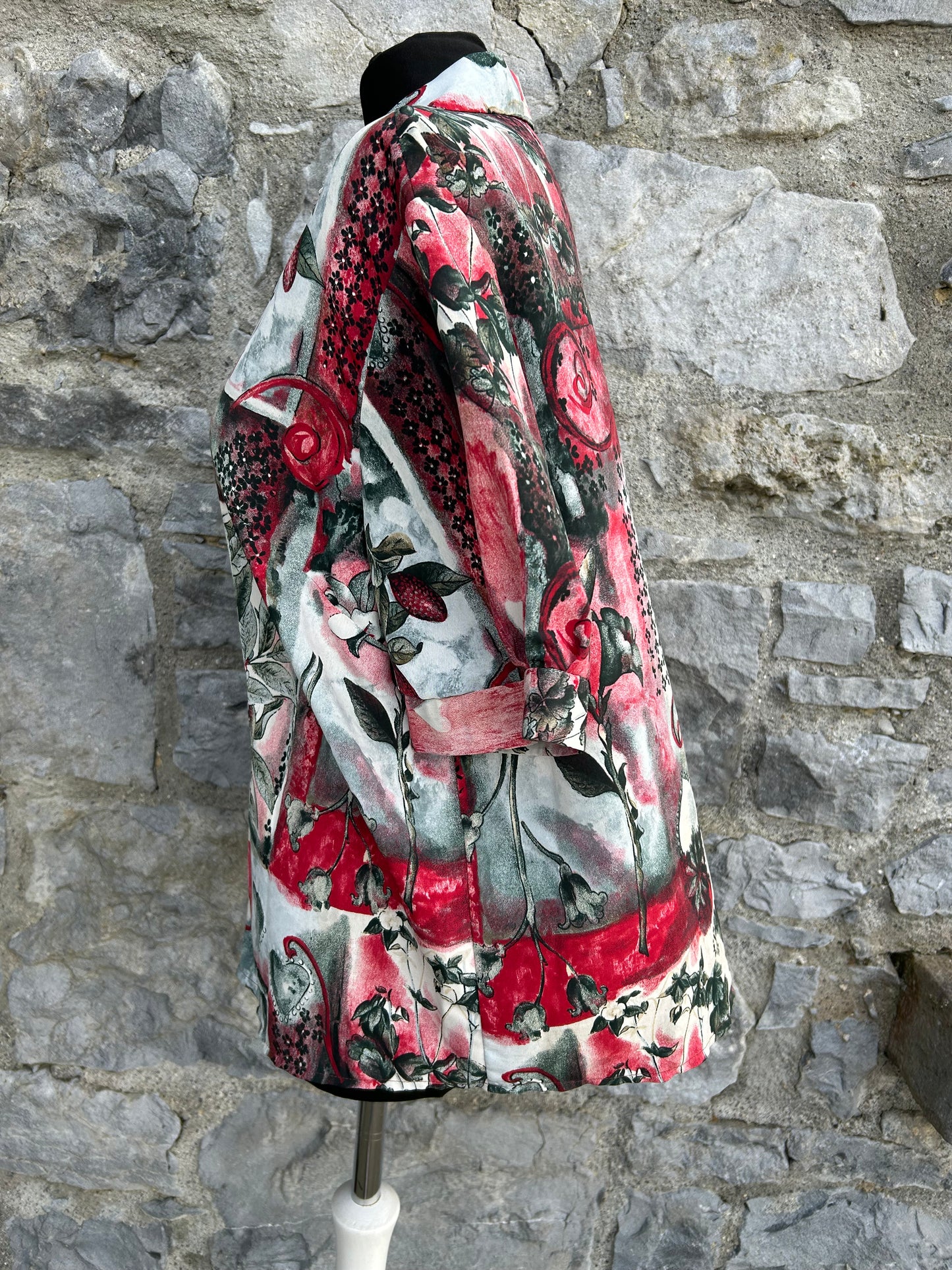 90s Red&grey patchwork blouse uk 12-14