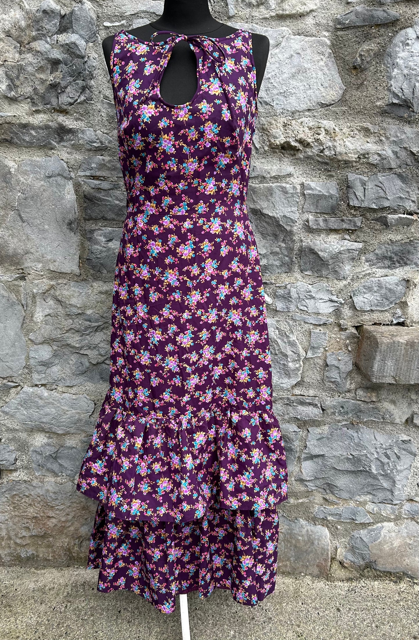 80s purple floral dress uk 6-8