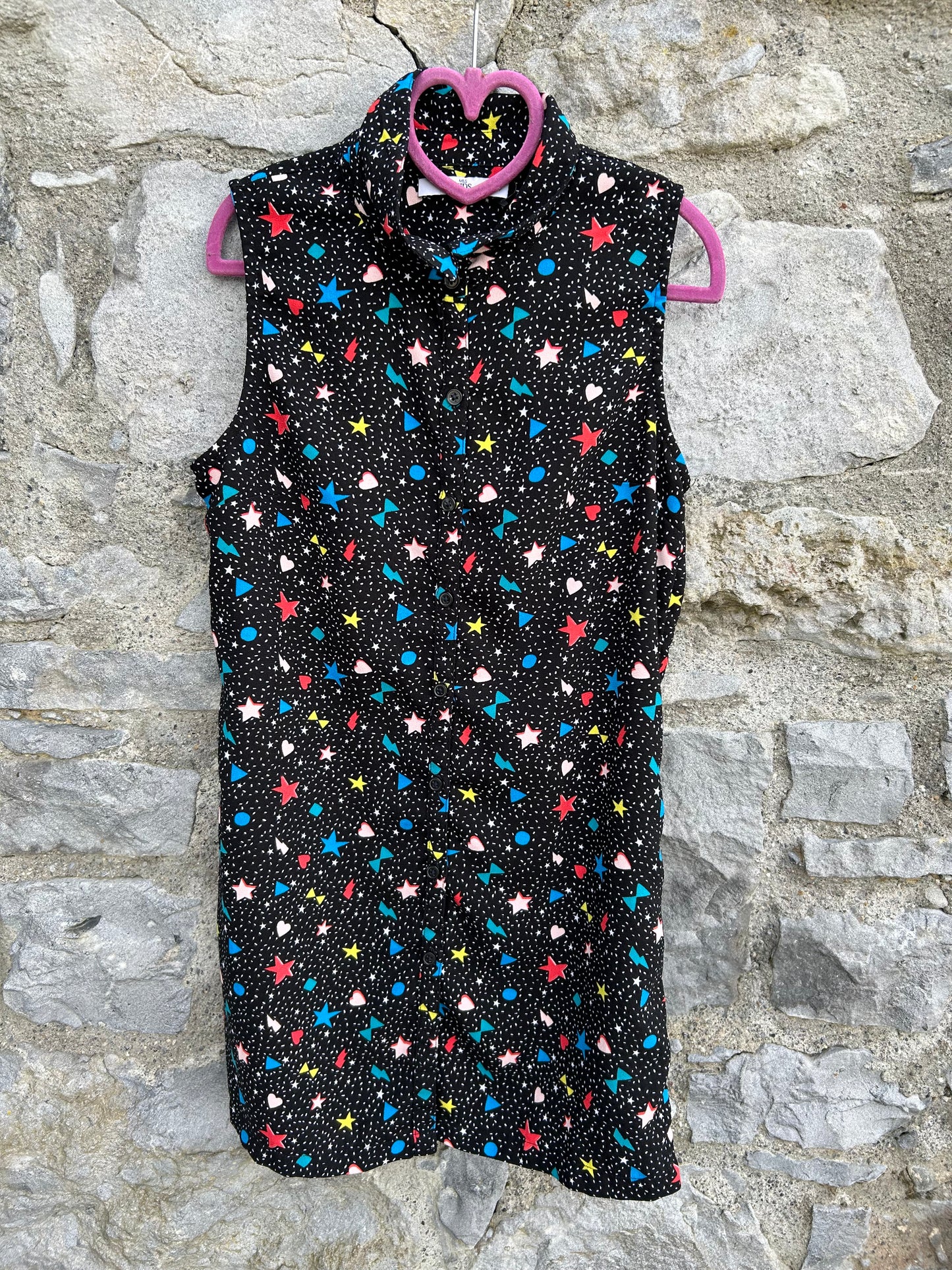 Colourful spots black sleeveless top 10-11y (140-146cm)