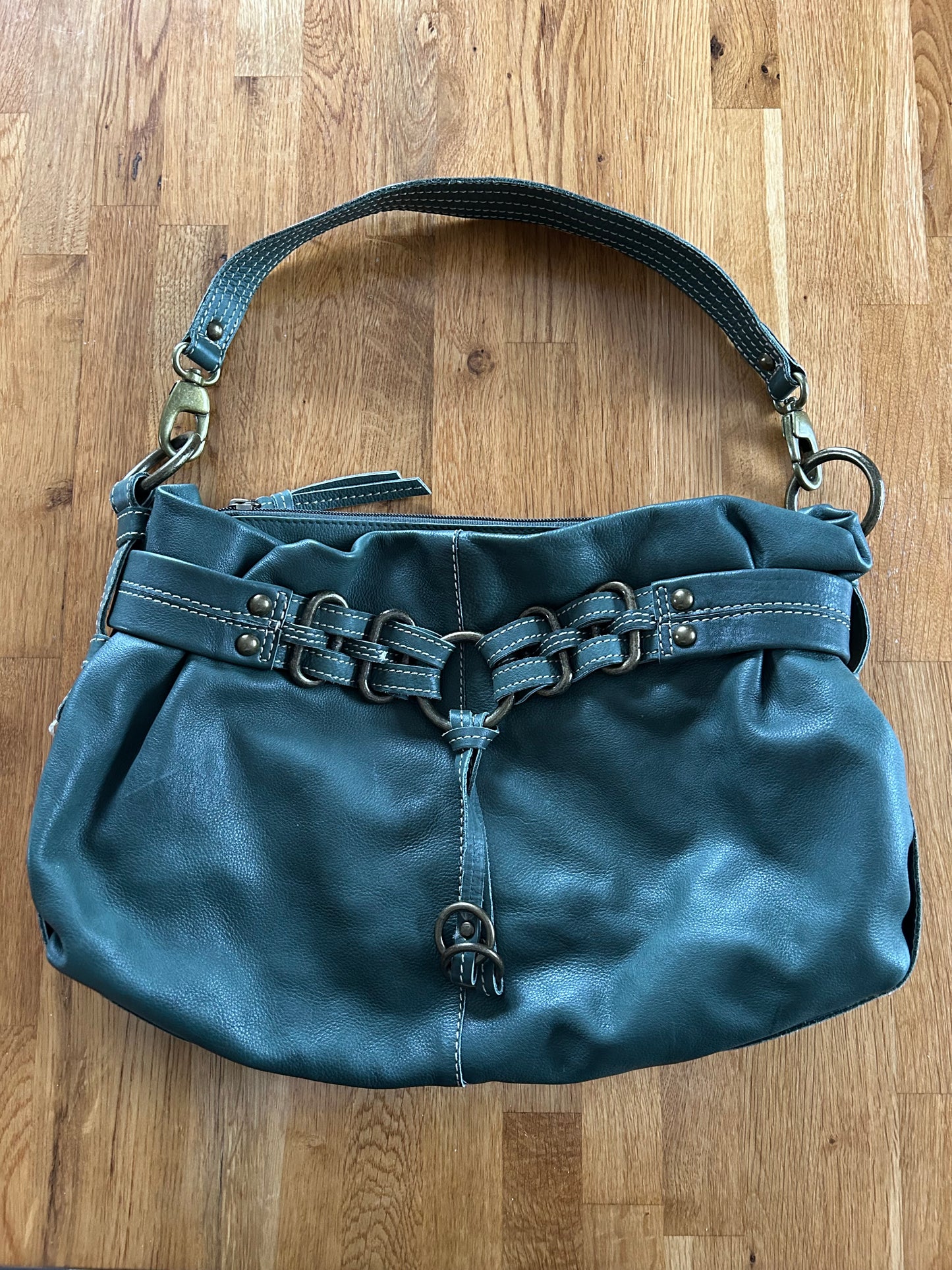 Green leather handbag