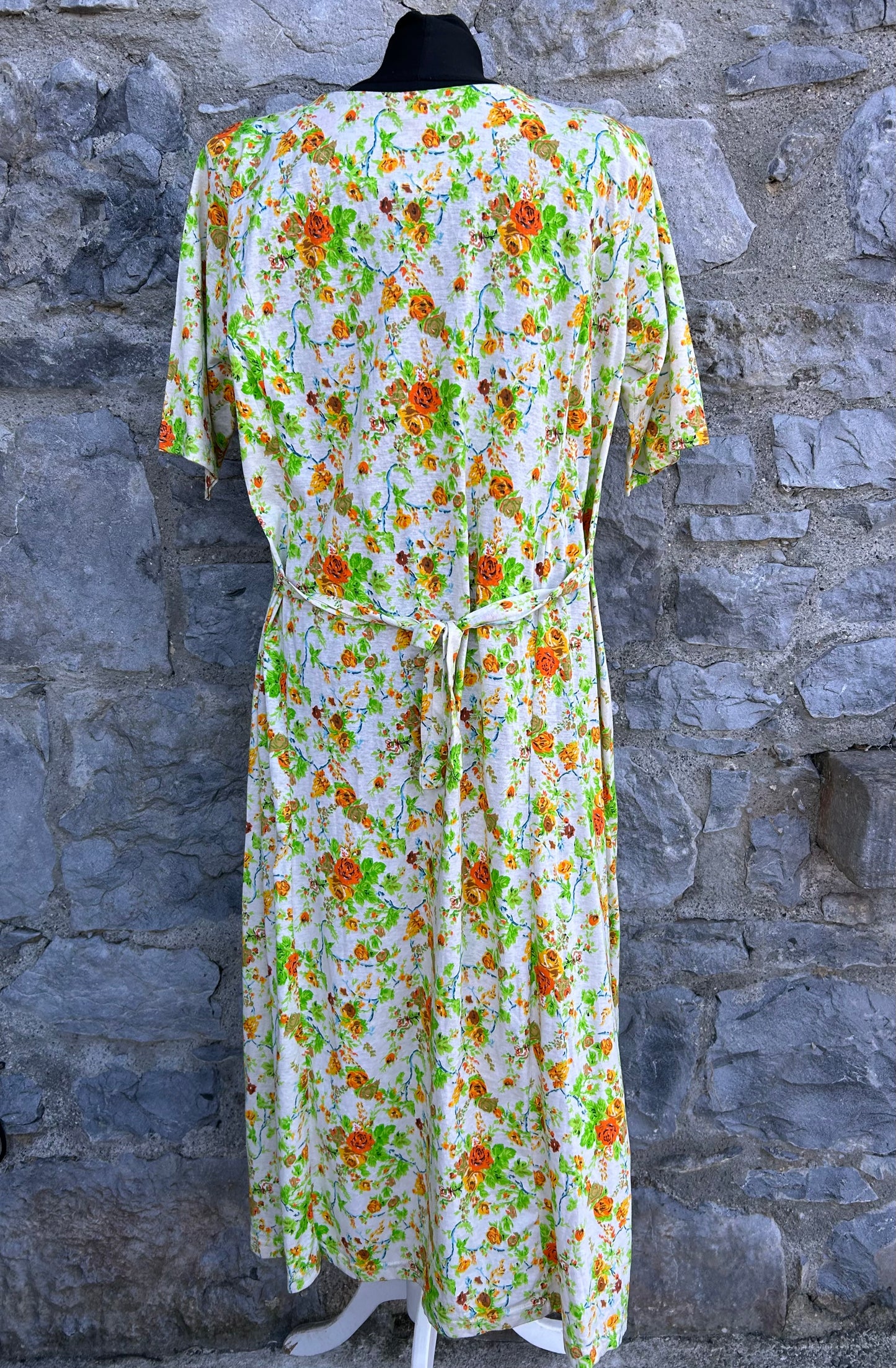80s orange floral dress uk 14-16
