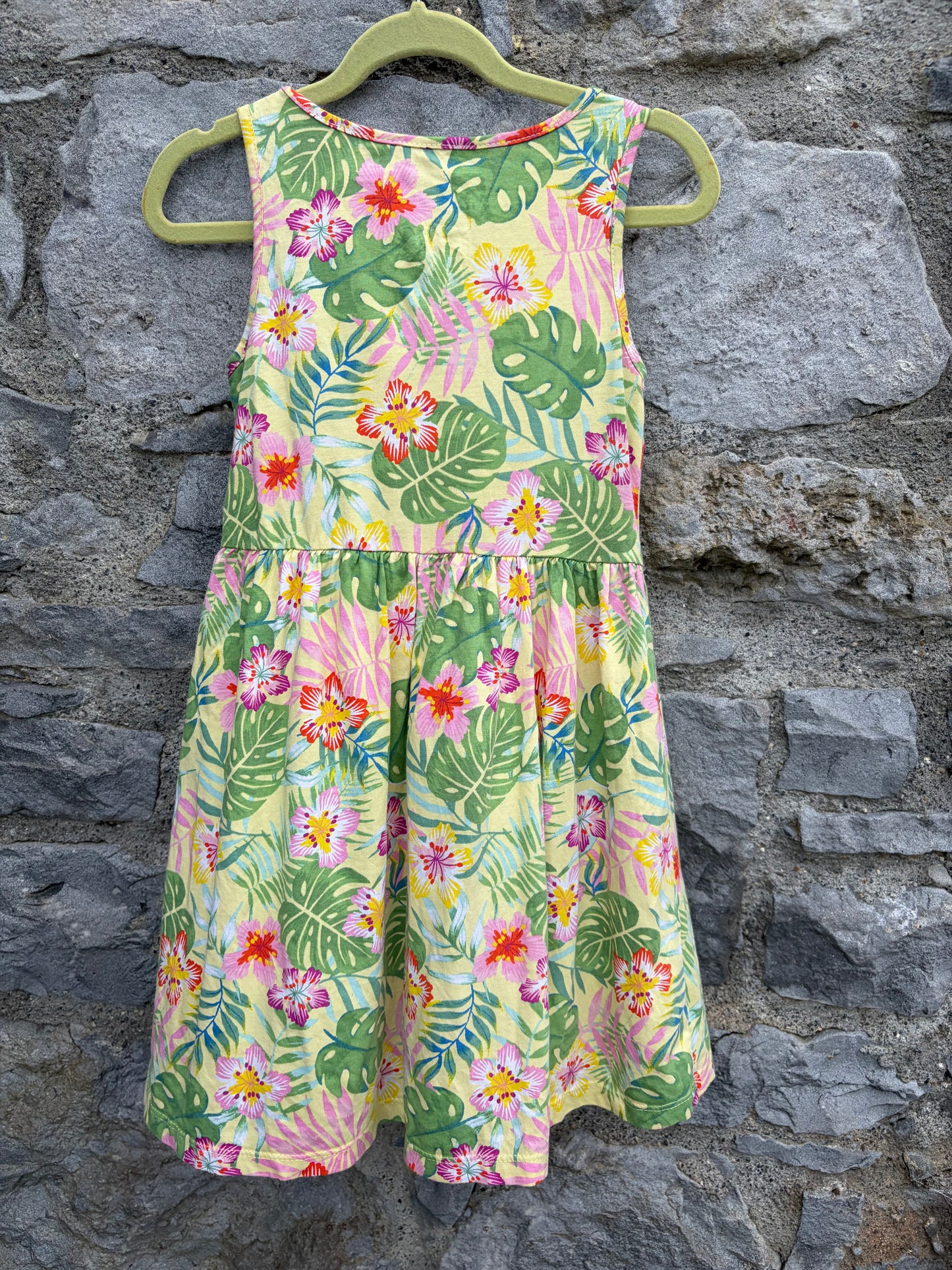 Tropical flowers Green dress 7y (122cm)