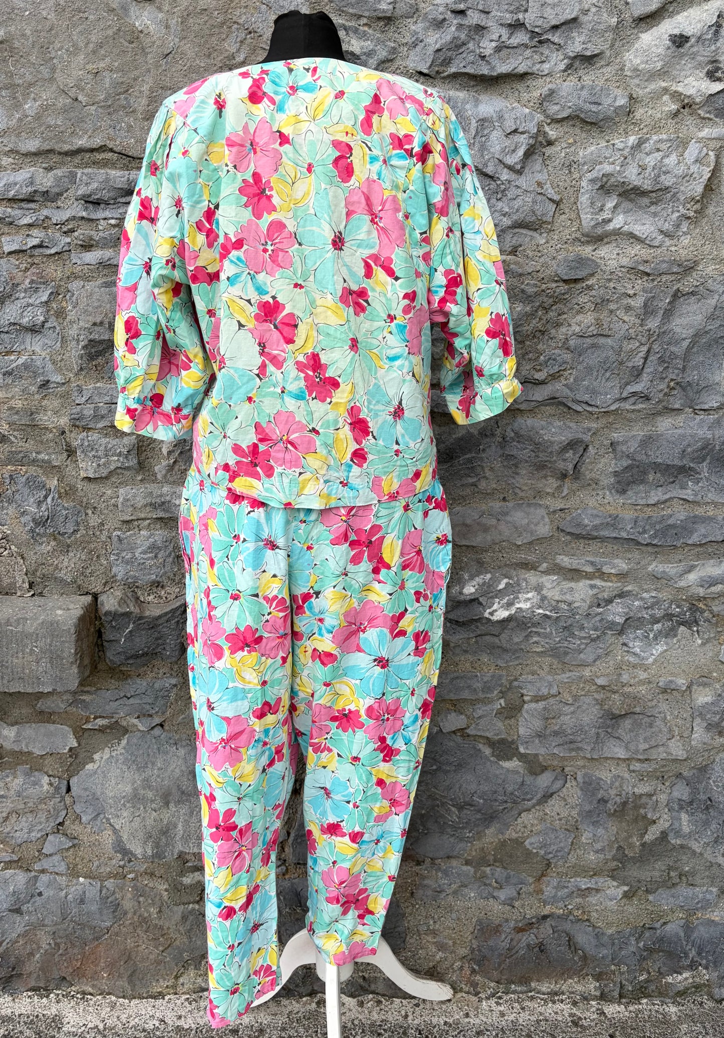 80s colourful flowers pants&shirt uk 12