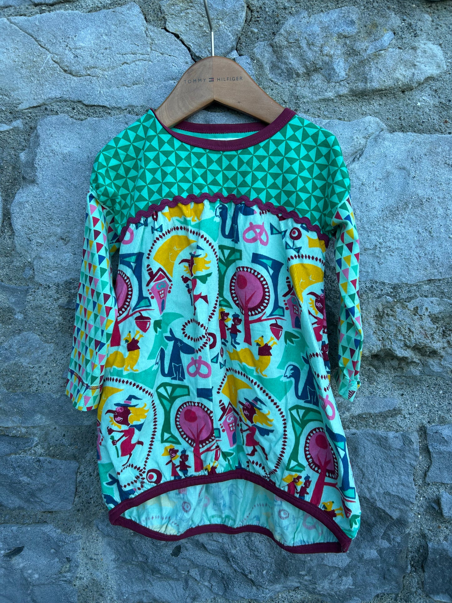 Green woodland&geometric dress 12-18m (80-86cm)