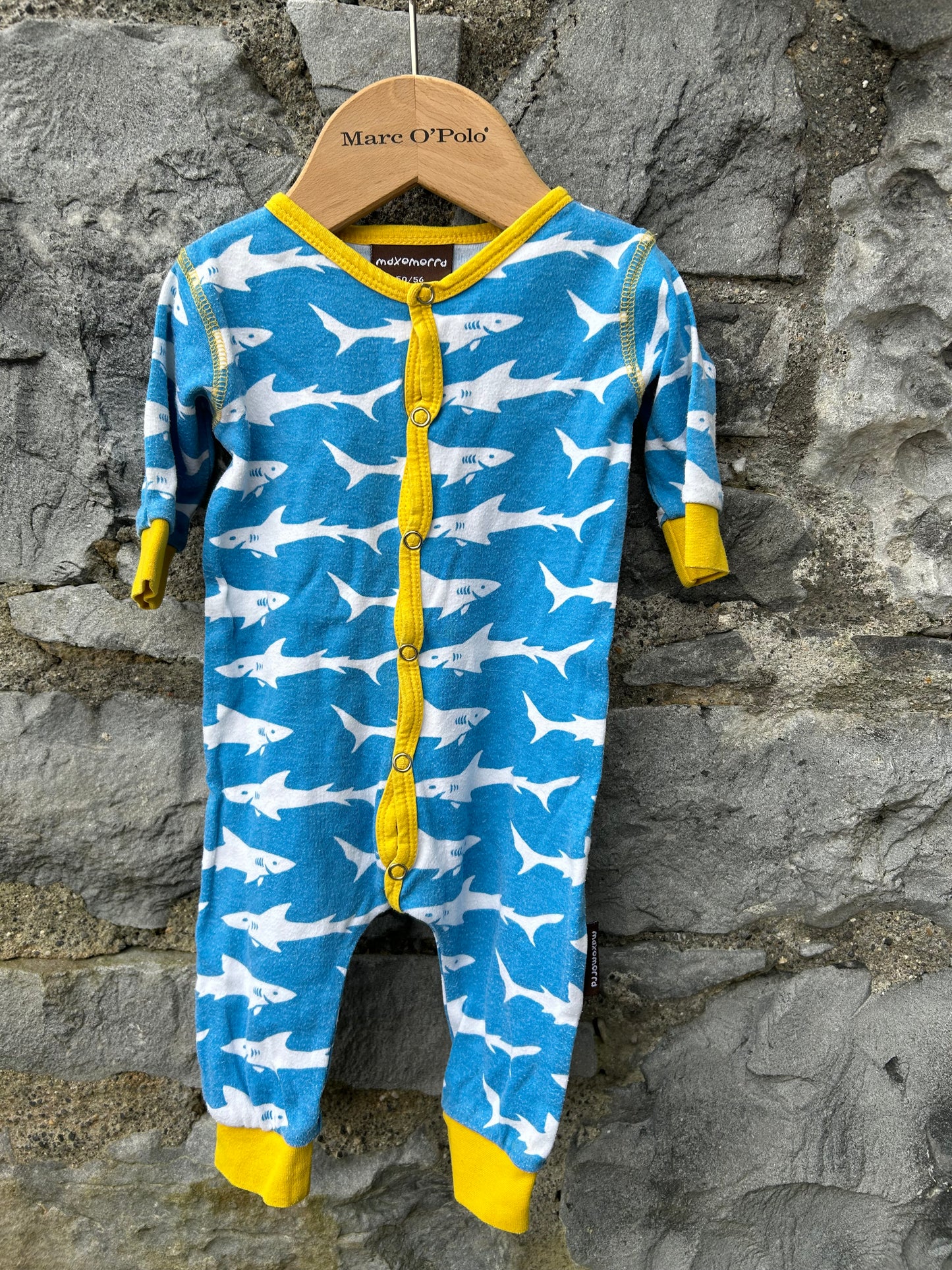 Shark blue onesie 0-1m (50-56cm)