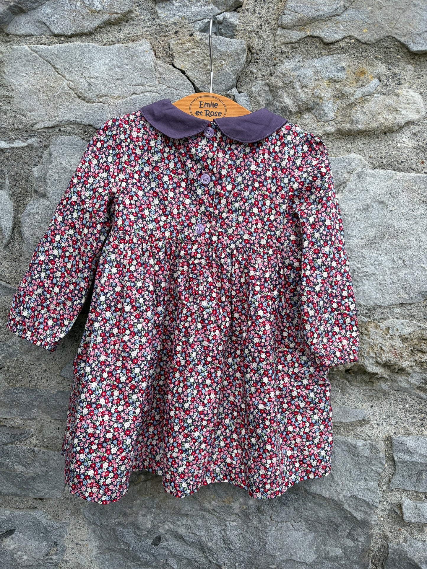 Pink&purple flowers shirred dress 12-18m (80-86cm)