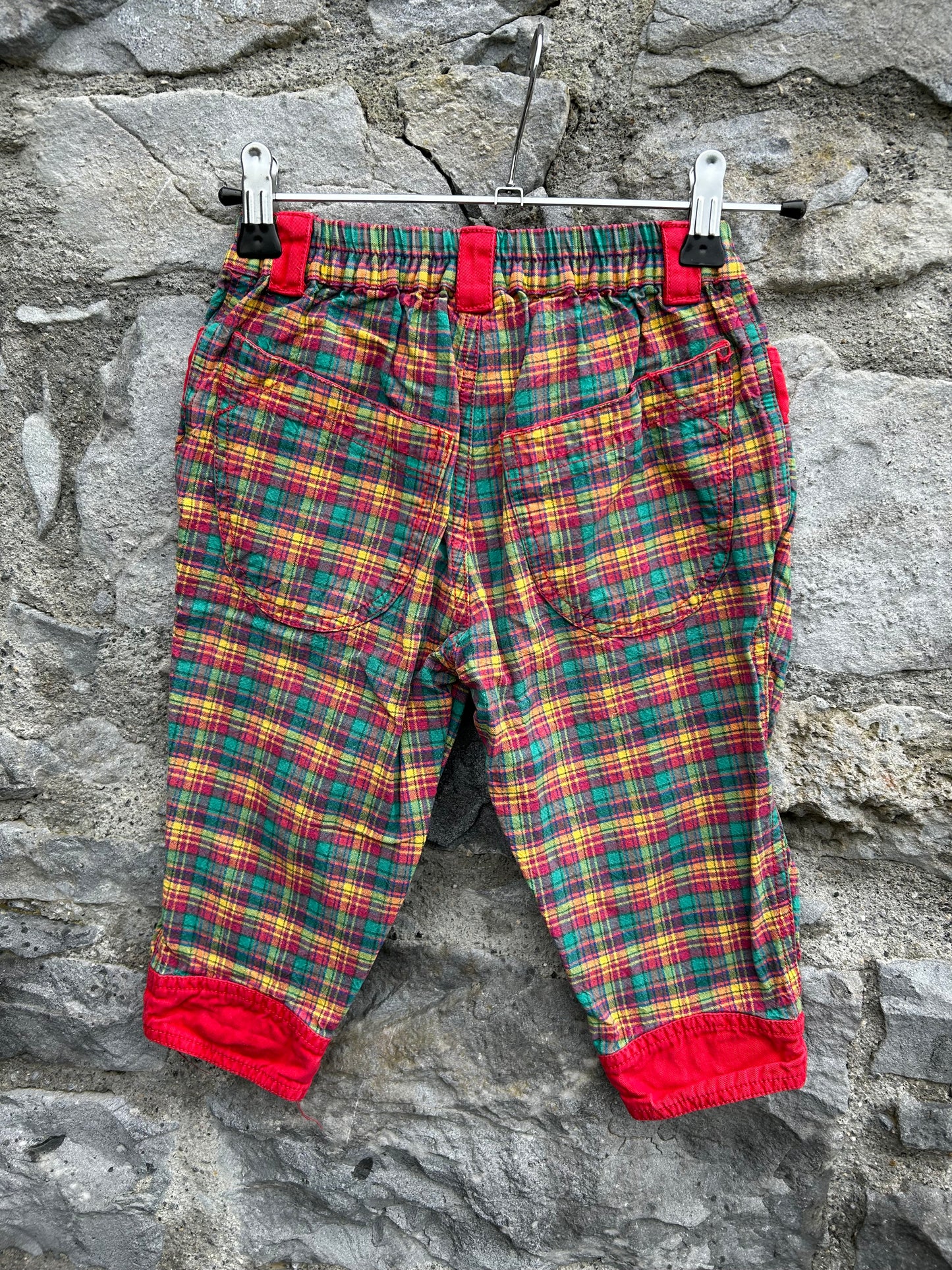 80s green&red check pants 18-24m (86-92cm)