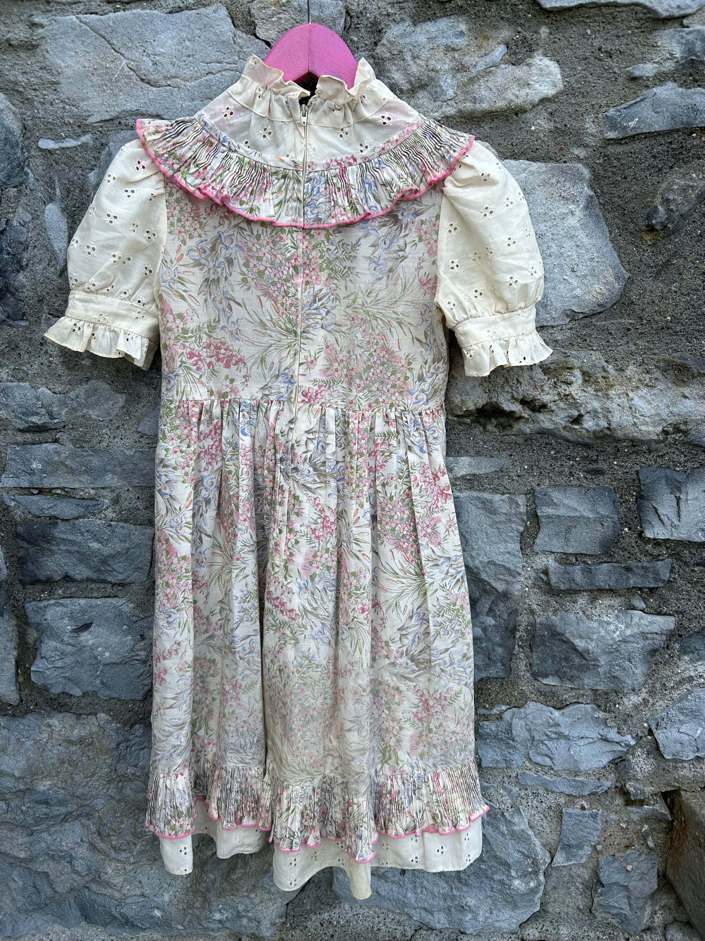 80s beige floral dress 8-9y (128-134cm)