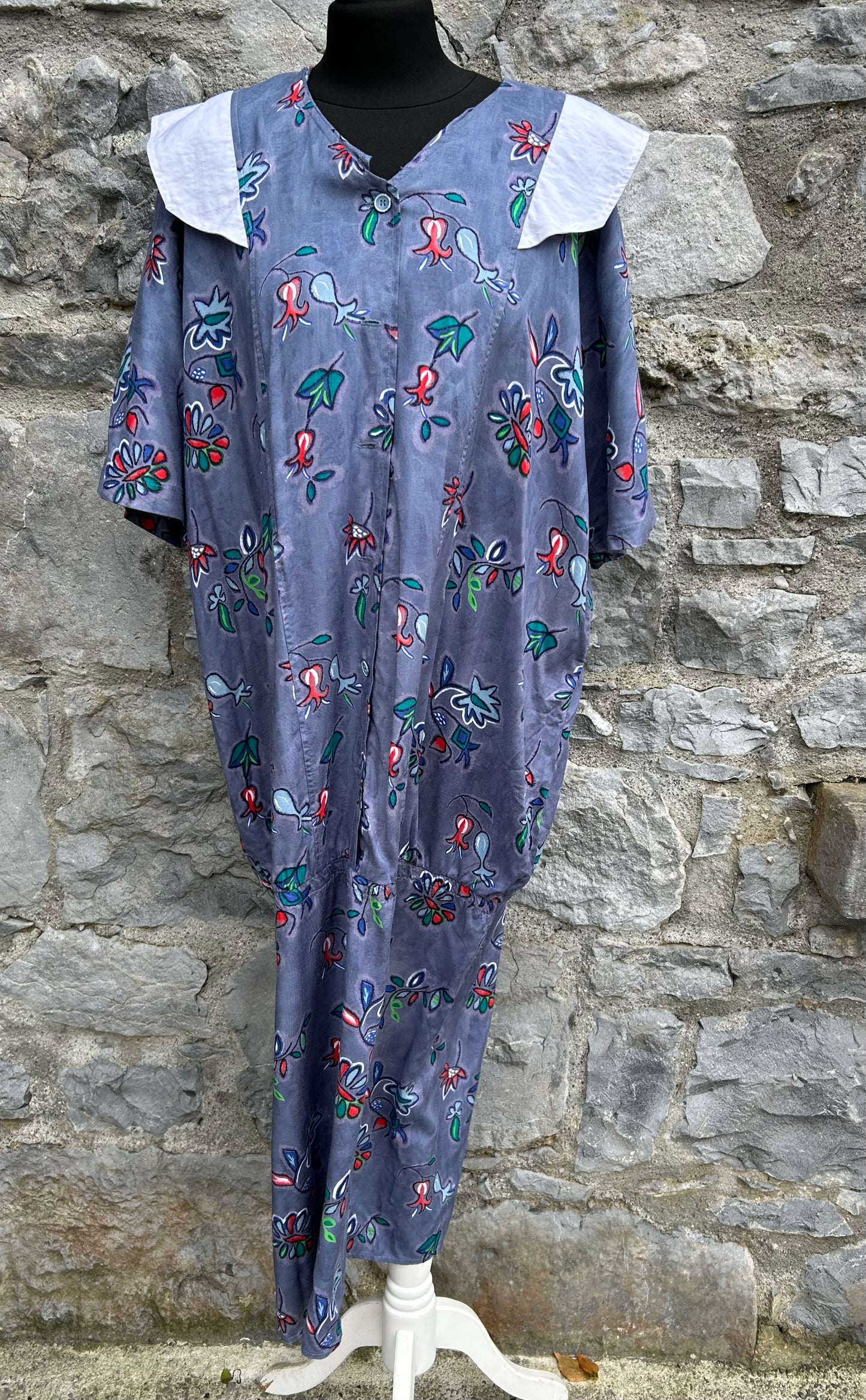80s grey floral dress uk 12-14
