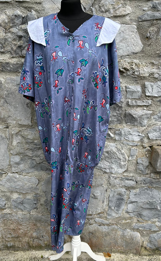 80s grey floral dress uk 12-14