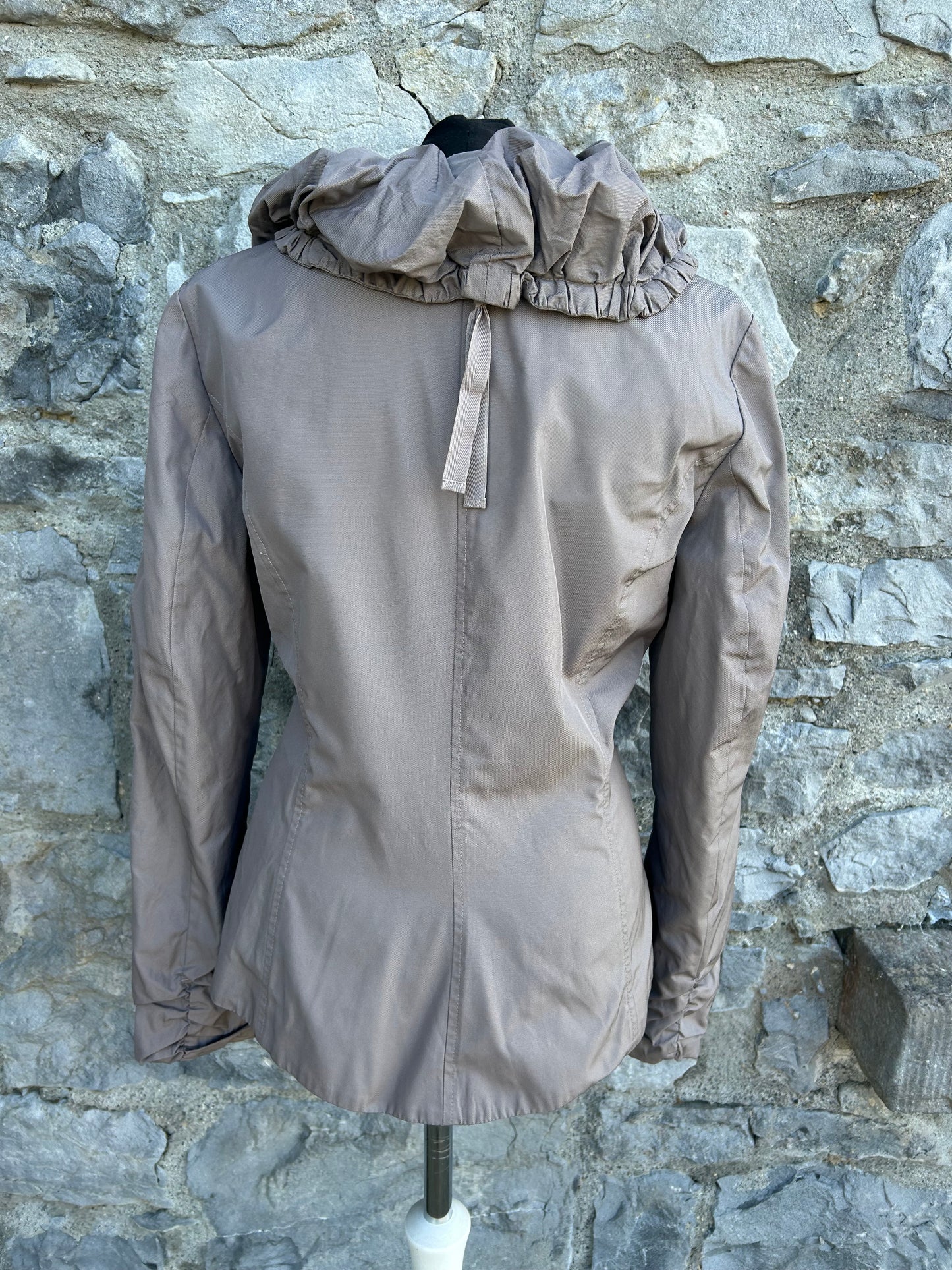Ruffled collar beige jacket uk 10-12